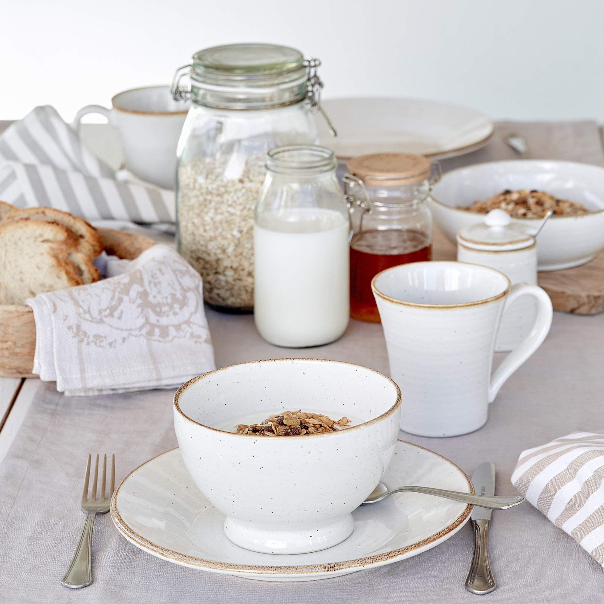 Casafina Sardegna Collection 5-Piece White Ceramic Dinnerware Set - Microwave & Dishwasher Safe Stoneware Plates & Bowls | Food Safe Glazed Restaurant Quality Tableware | Perfect for Home Dining, Restaurants & Gifts