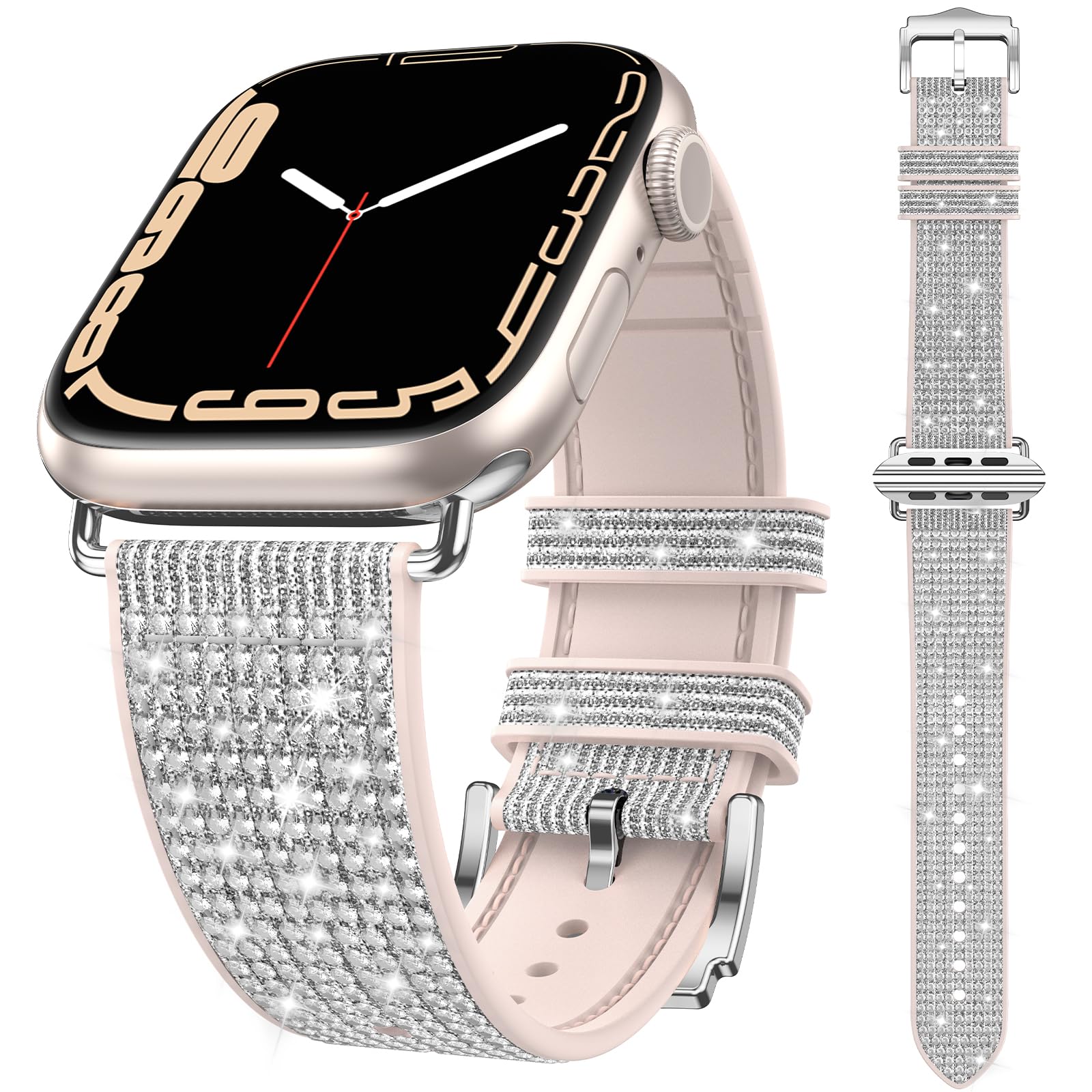 Sparkling Crystal Apple Watch Band for Women - Soft Glitter Silicone Strap Compatible with iWatch Series 9/8/7/6/5/SE (38mm 40mm 41mm) - Elegant Replacement Bracelet for Daily Wear & Special Occasions