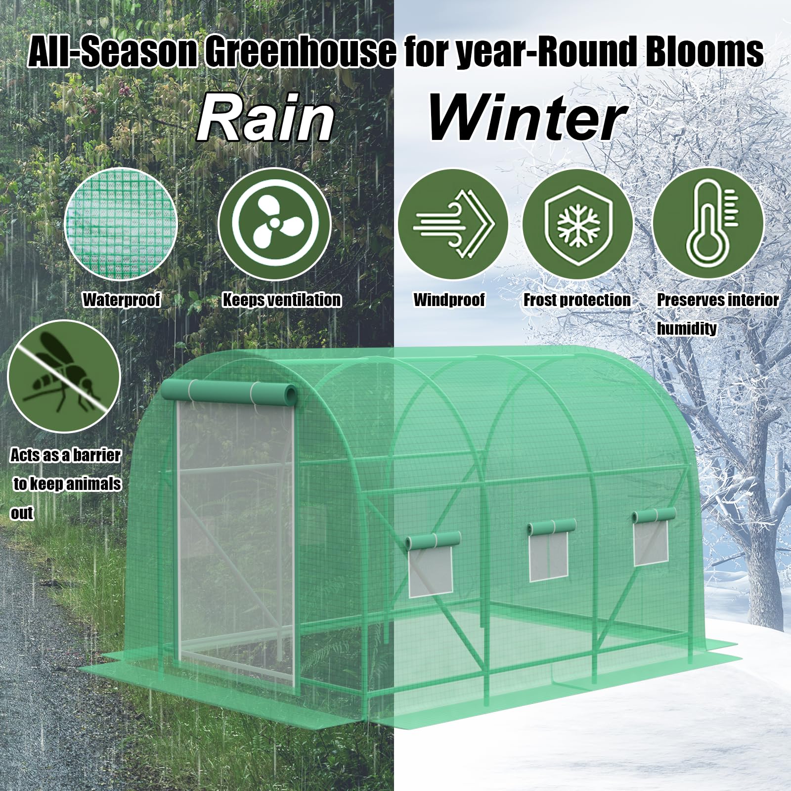 12x7x7 FT Heavy Duty Outdoor Greenhouse with Screen Door - UV Protection, Thermostatic & Waterproof Walk-in Plant House for Gardening - Perfect for Backyard, Patio & Garden Plant Protection