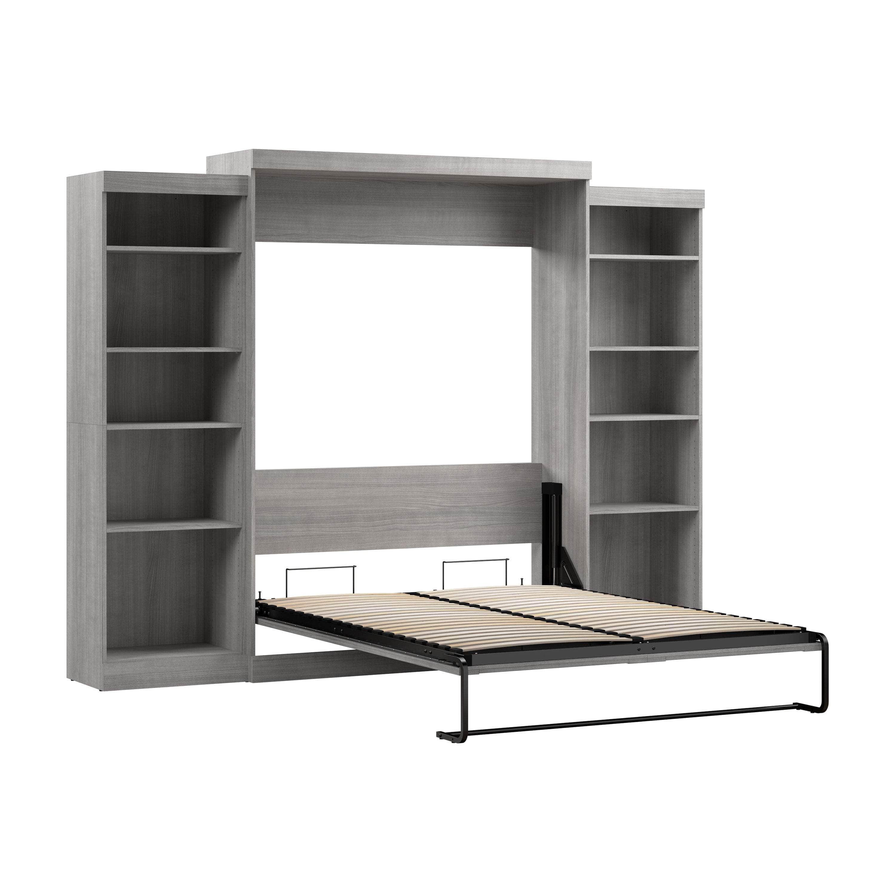 Pur Queen Murphy Wall Bed with 2 Storage Units (115W) - 7 Color Options | Space-Saving Foldable Bed for Small Apartments, Guest Rooms & Home Offices