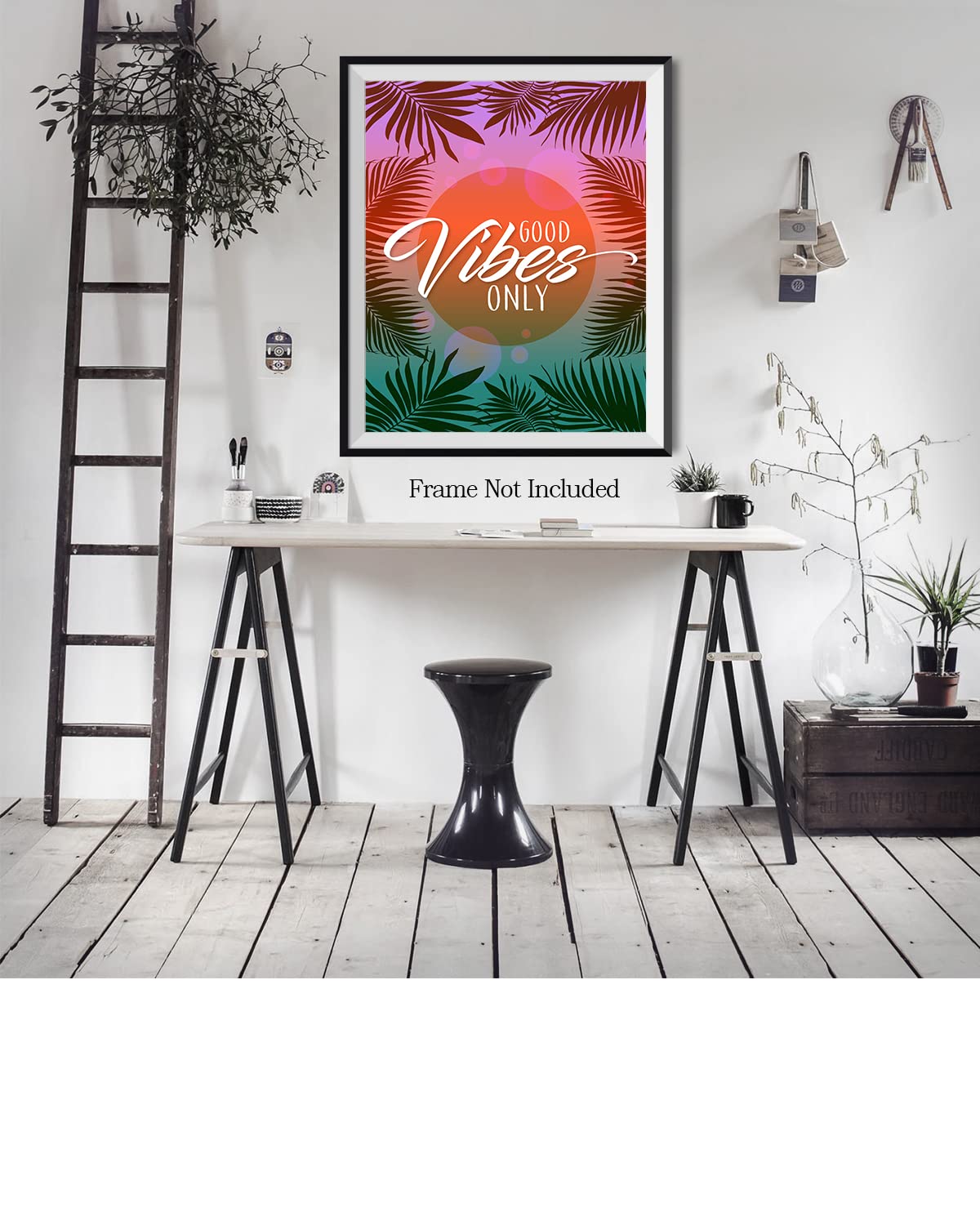Good Vibes Only Inspirational Wall Art Poster - 16x20 Unframed Beach Themed Bedroom Decor for Teen Girls & Women - Positive Affirmations Office Desk Decoration - Perfect for Coastal Style Rooms, Dorm Walls & Work Spaces