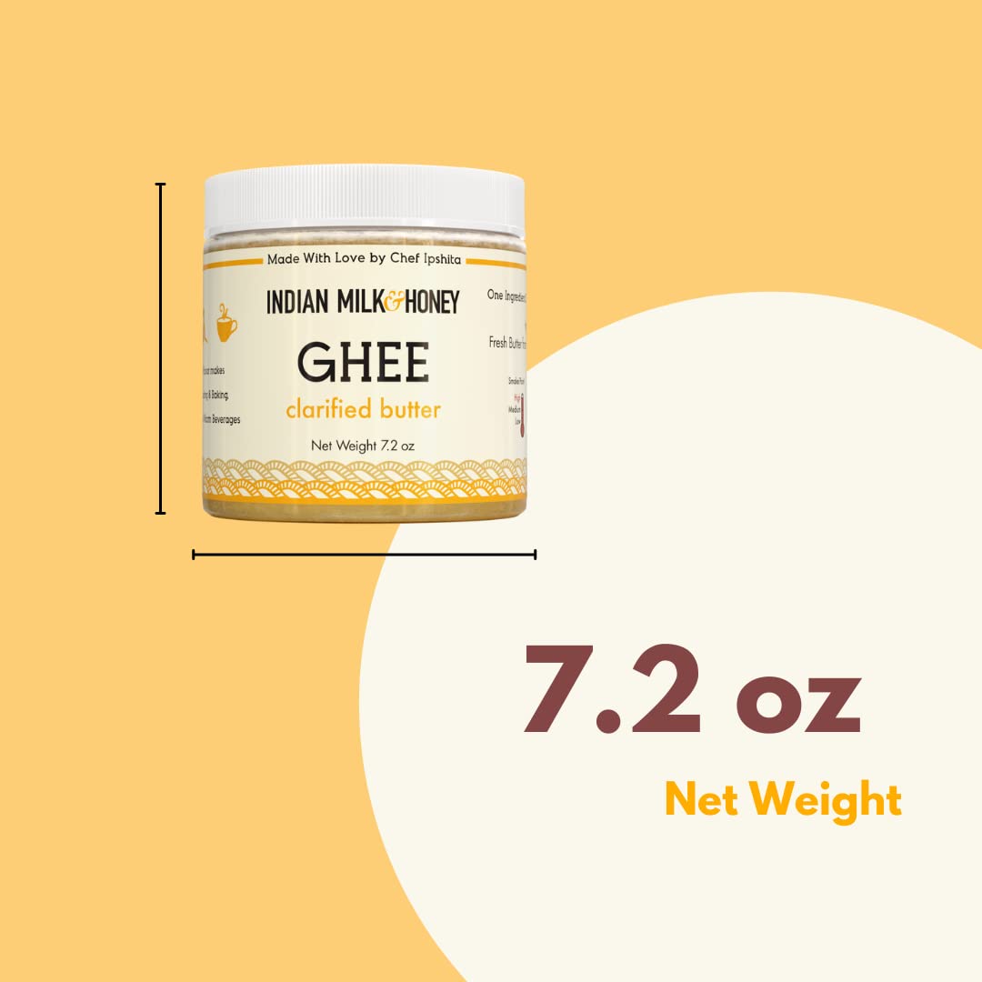 Organic Indian Milk & Honey Classic Ghee Butter - 100% Grass-Fed, 7.2 oz - Handcrafted, Locally Sourced, Lactose & Gluten Free - Pure Clarified Butter in Eco-Friendly PET Jar - Perfect for Keto, Paleo & Ayurvedic Cooking