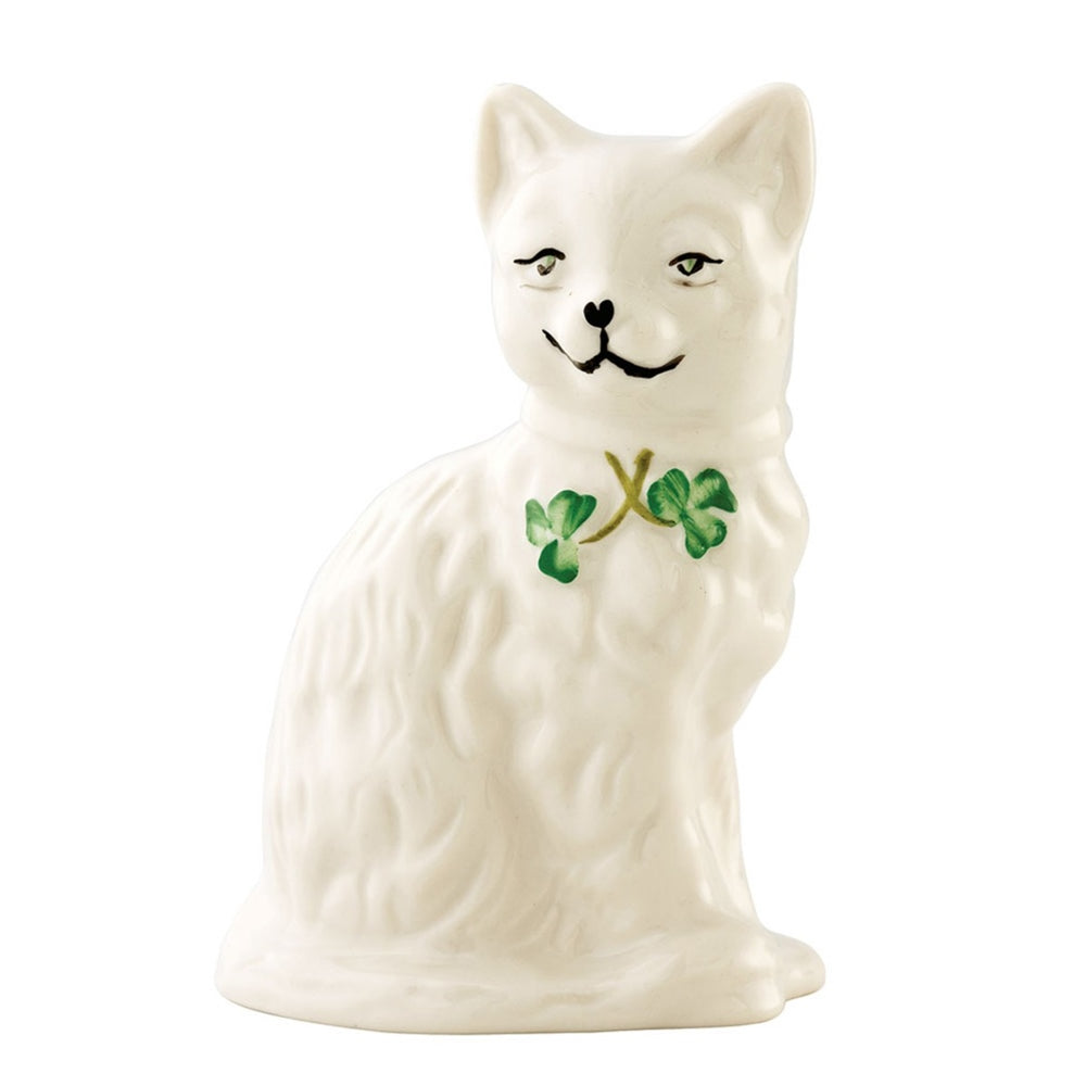 Belleek Classic Quizzical Cat Figurine - Handcrafted Irish Porcelain Collectible for Home Decor & Gift Giving | Perfect for Living Room, Office, or Tea Party Centerpiece