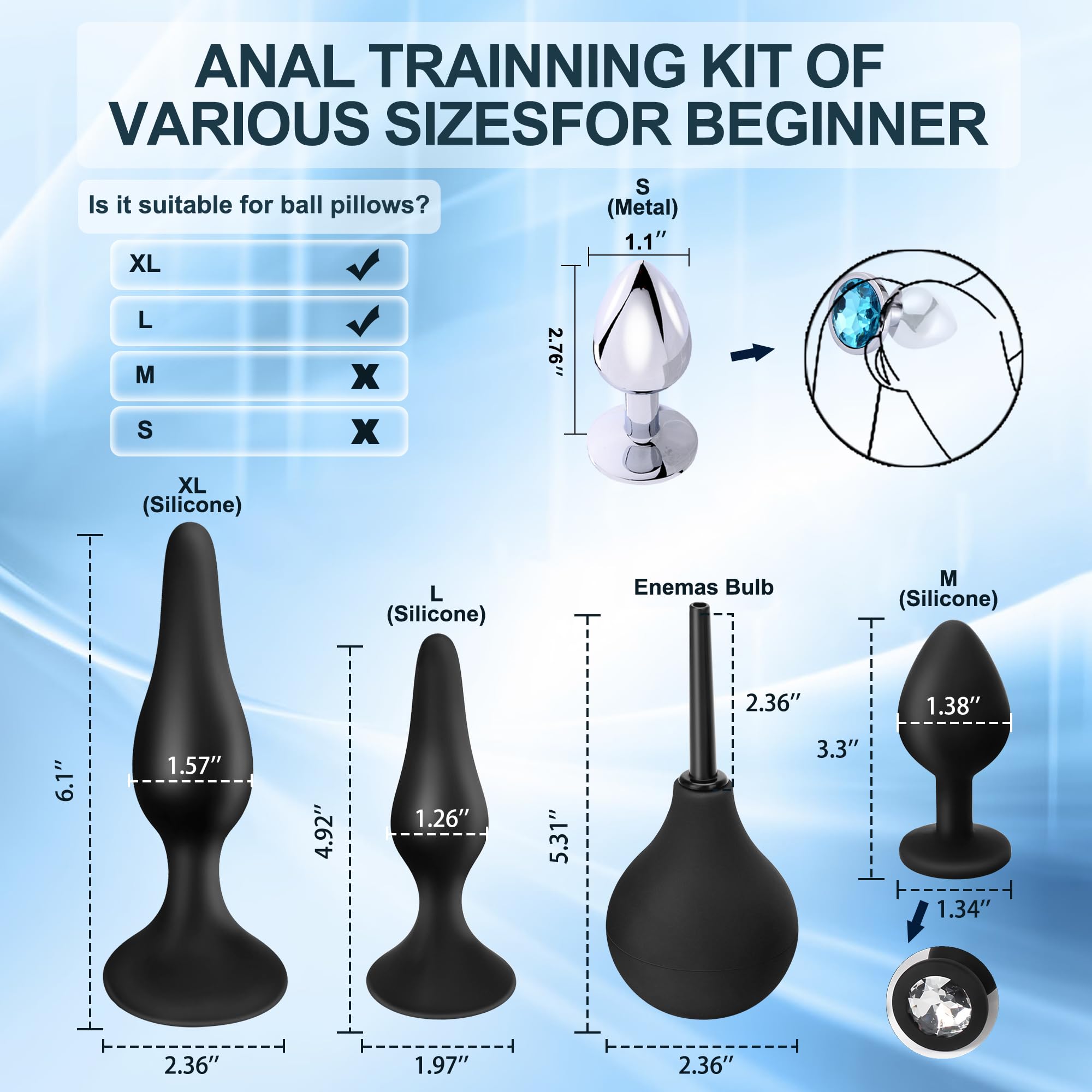 7PCS Vibrating Butt Plug Set - Anal Training Kit for Couples with 13.8 Inch Sex Ball Pillow & Prostate Massager | Adult Sex Toys for Men & Women | Perfect for Beginners, Couples Play & Solo Exploration
