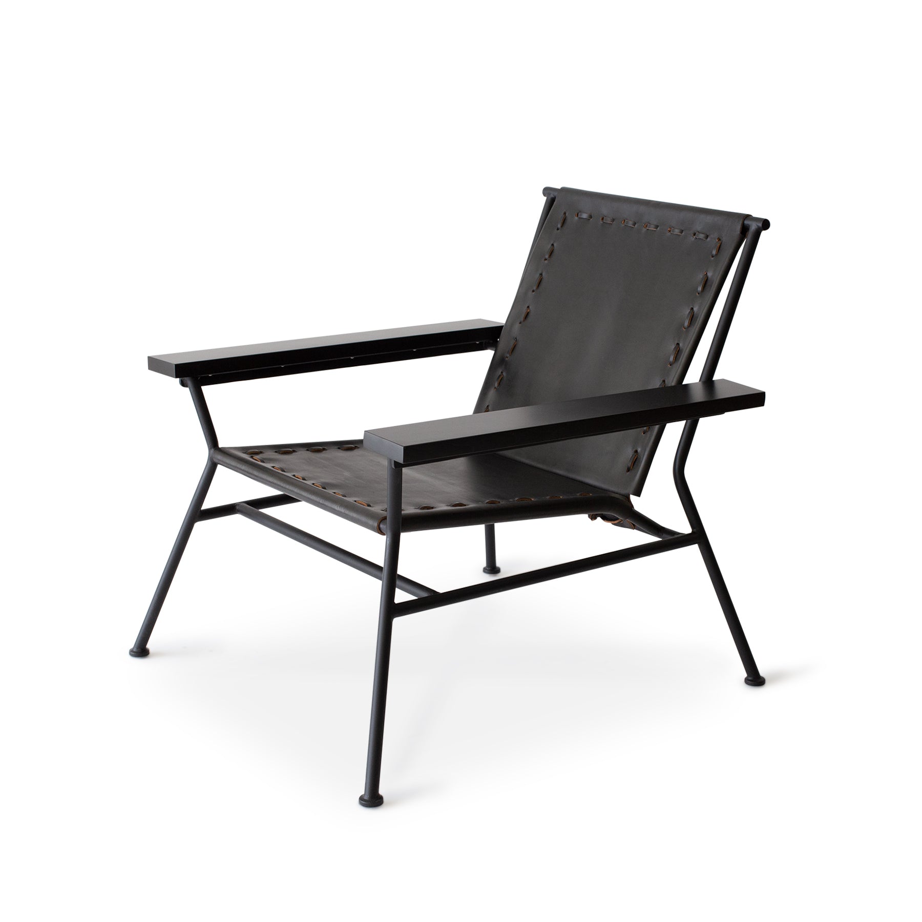 Premium Black Saddle Leather Armchair with Black Satin Metal Base - Modern Office Chair, Living Room Accent Furniture, Study Reading Seat