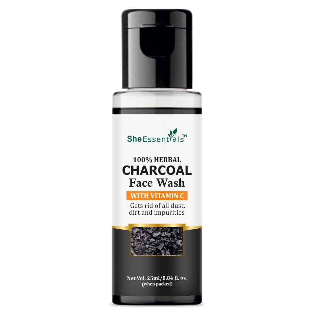 100% Natural Charcoal Face Wash for Women - 25ml | Deep Cleansing & Detoxifying | SLS & Paraben Free | Perfect for Oily & Acne-Prone Skin | She Essentials