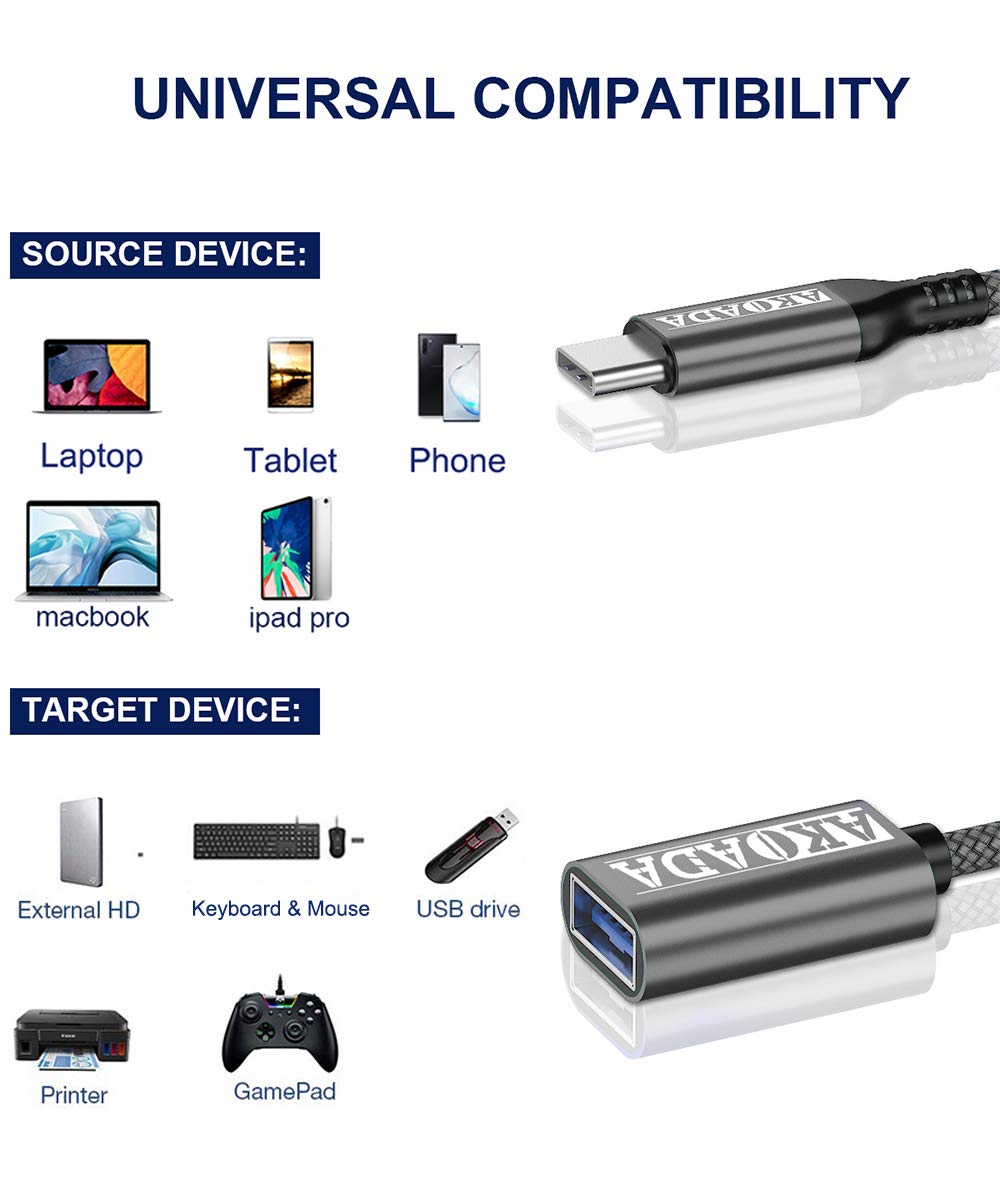 USB C to USB 3.0 Adapter (10ft) - USB Type C Male to USB 3.0 Female OTG Cable - Thunderbolt 3 Compatible - Works with iPhone 16 Pro Max/16 Plus/16/15, iPad, MacBook Pro/Air 2023, Galaxy S24/S23/S22 - Perfect for Data Transfer, Charging & Connecting Peripherals