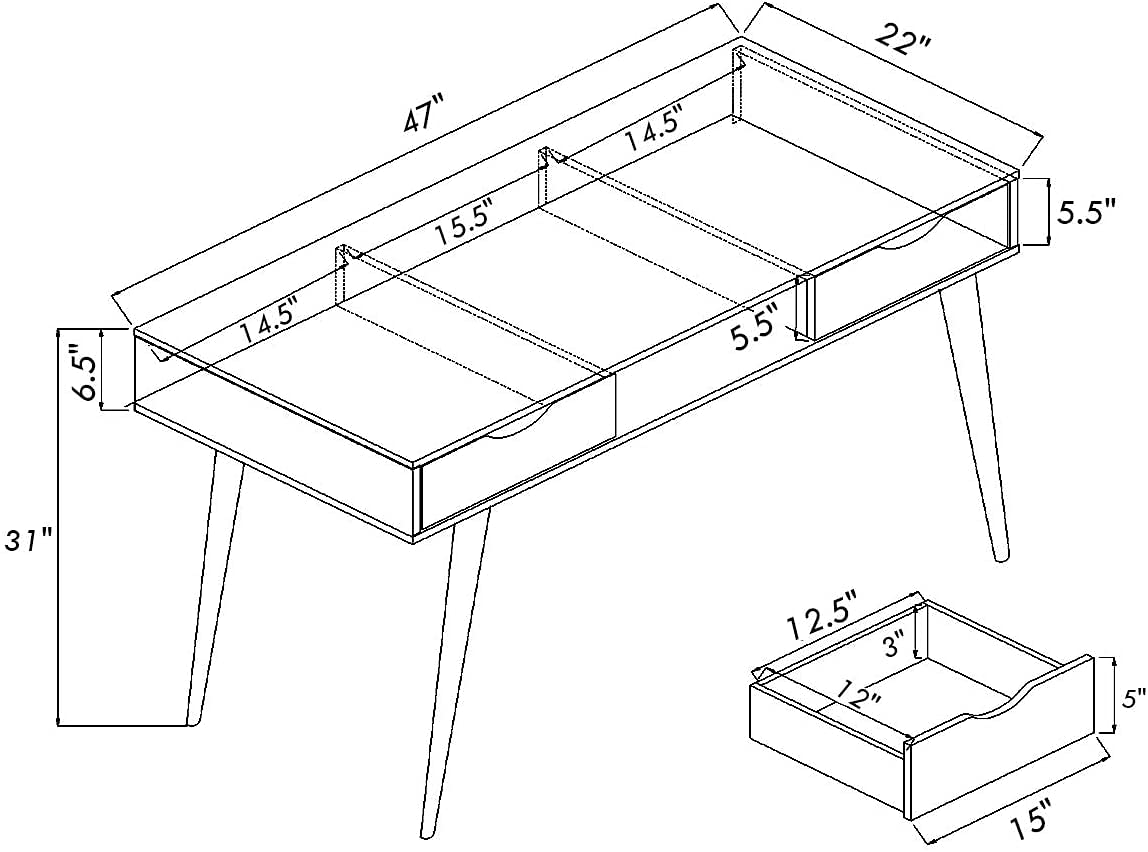 MIDDOW Computer Desk with Drawers - 55 Inch Large Wooden Laptop Workstation, Gaming Desk with Open Shelf, Study Writing Table for Home Office & Dorm Room - Perfect for Remote Work, Online Classes & PC Gaming Setup