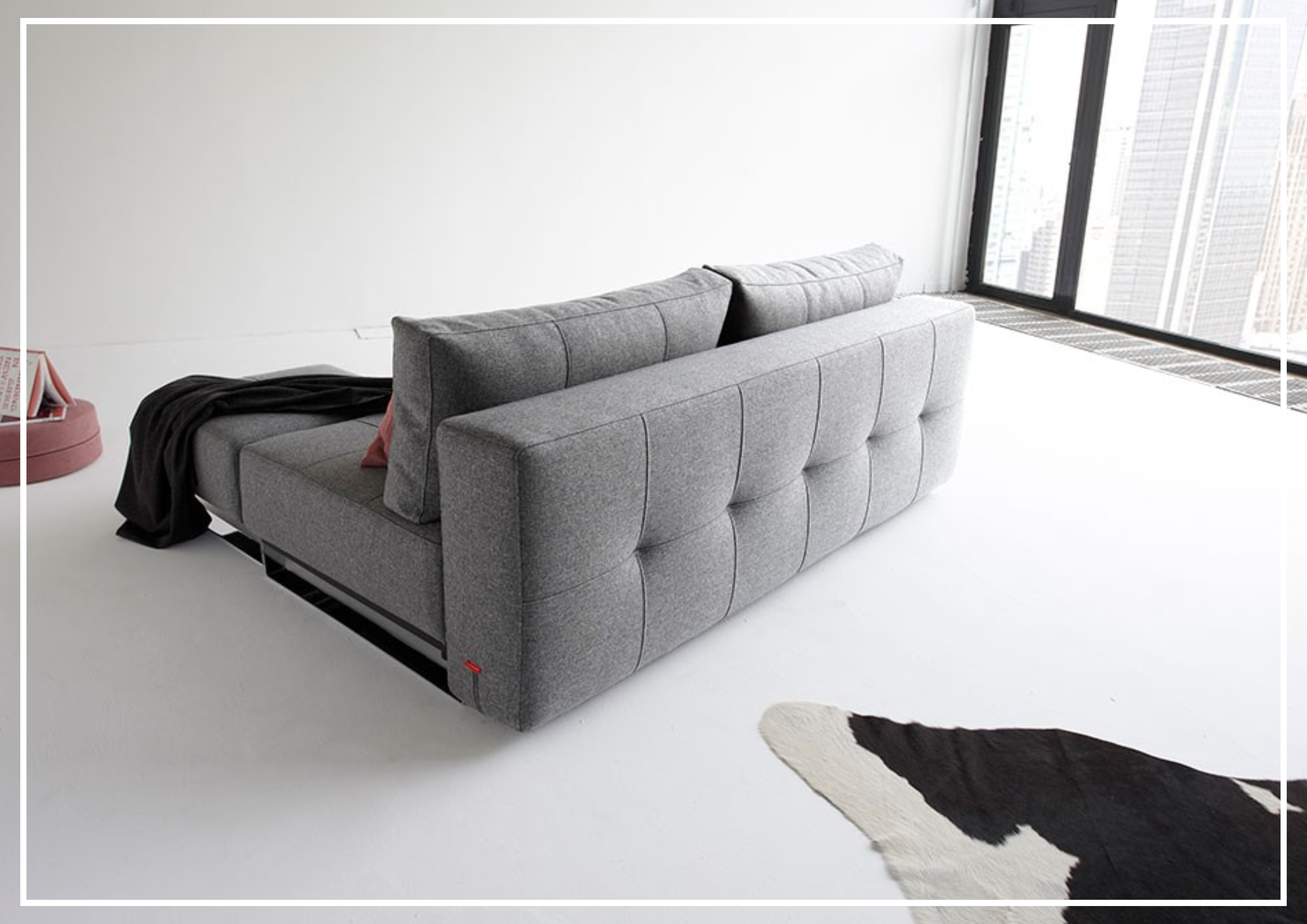 Innovation Living Supremax 2-Seater Fabric Sleeper Sofa with Ottoman - Convertible Sofa Bed for Small Spaces, Guest Room & Apartment Living