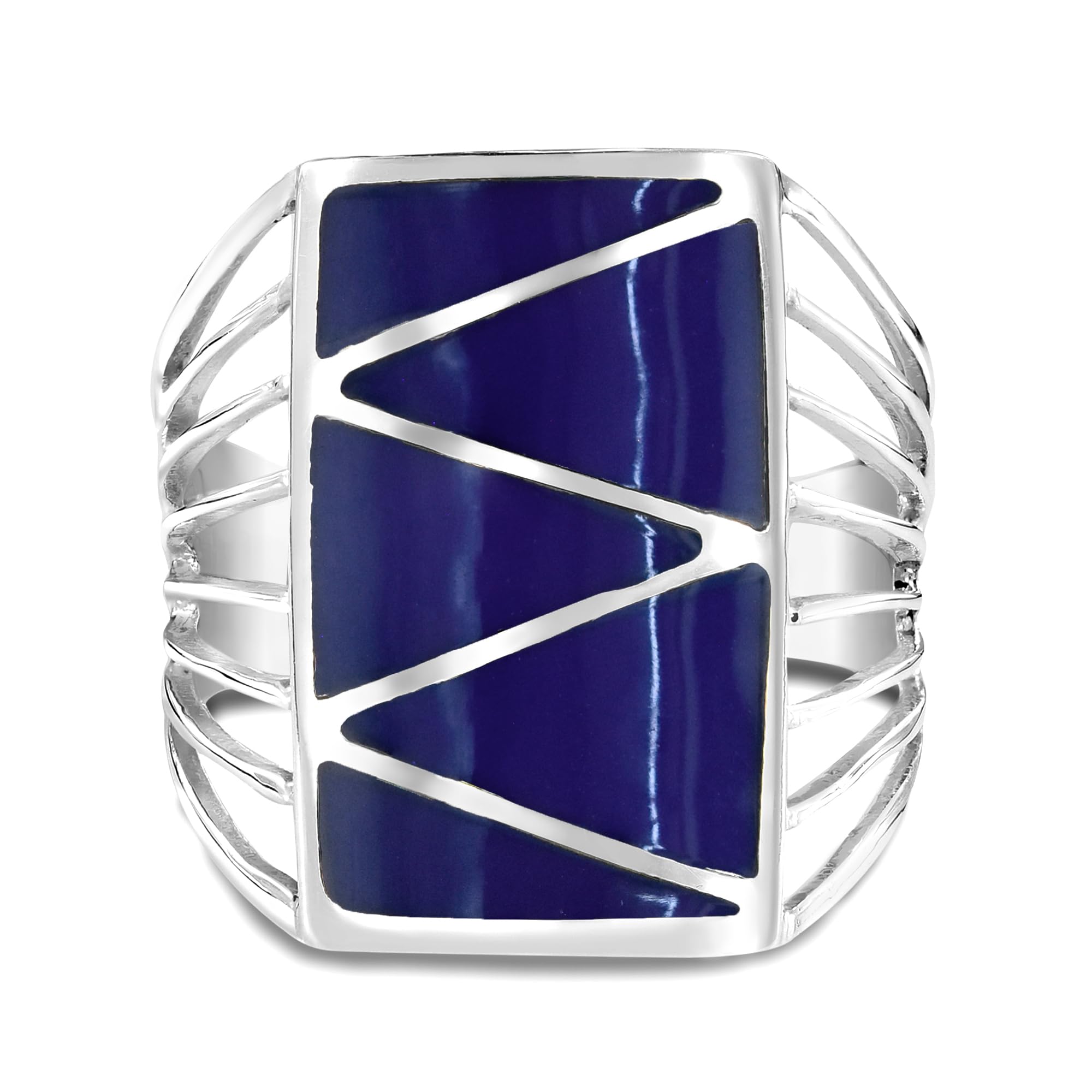 AeraVida Blue Lapis Lazuli Simulated Sterling Silver Ring for Women | 925 Silver Zig-Zag Stripe Wedding Band | Size 6-11 | Perfect for Engagement, Anniversary & Everyday Wear