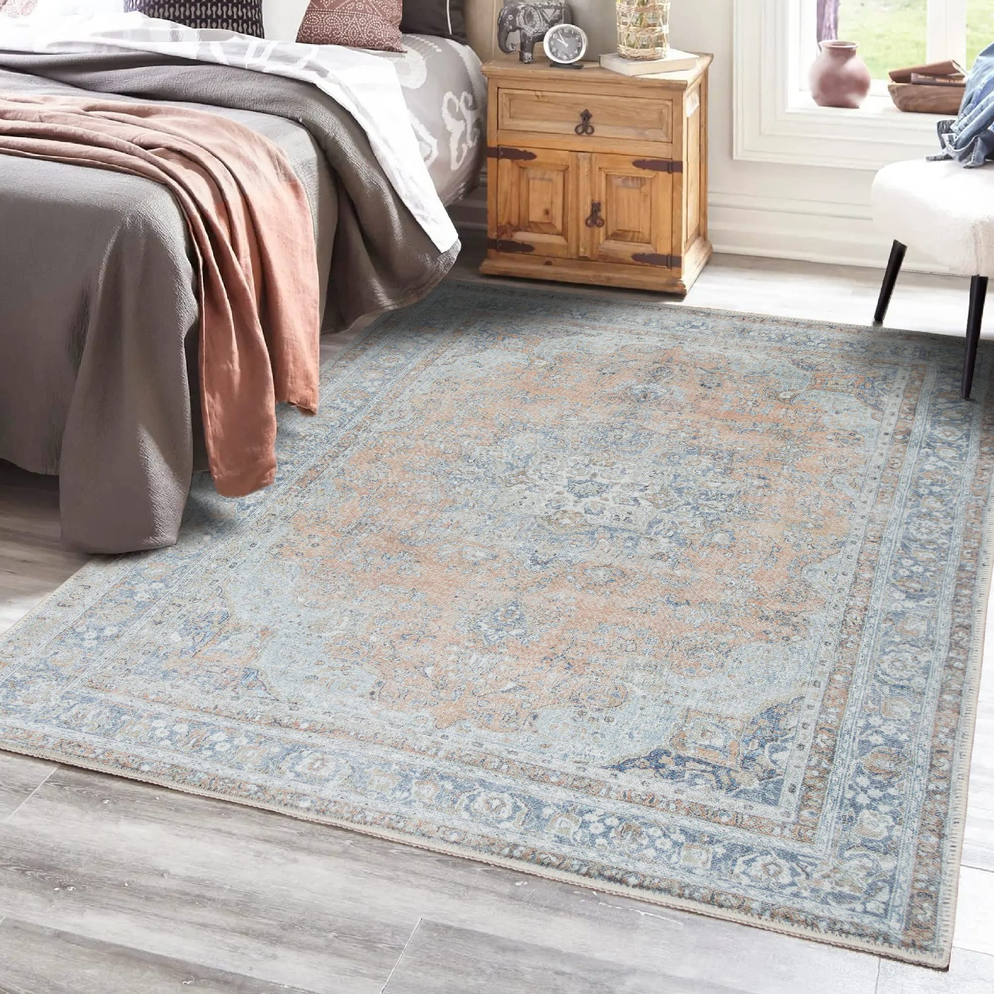 Adiva Rugs Machine Washable and Wipe Clean Area Rug - Waterproof & Dirt Resistant Living Room & Bedroom Carpet - Home Decor Runner for High Traffic Areas (Multi-Color, 6' x 9') - Perfect for Pets, Kids & Easy Cleaning