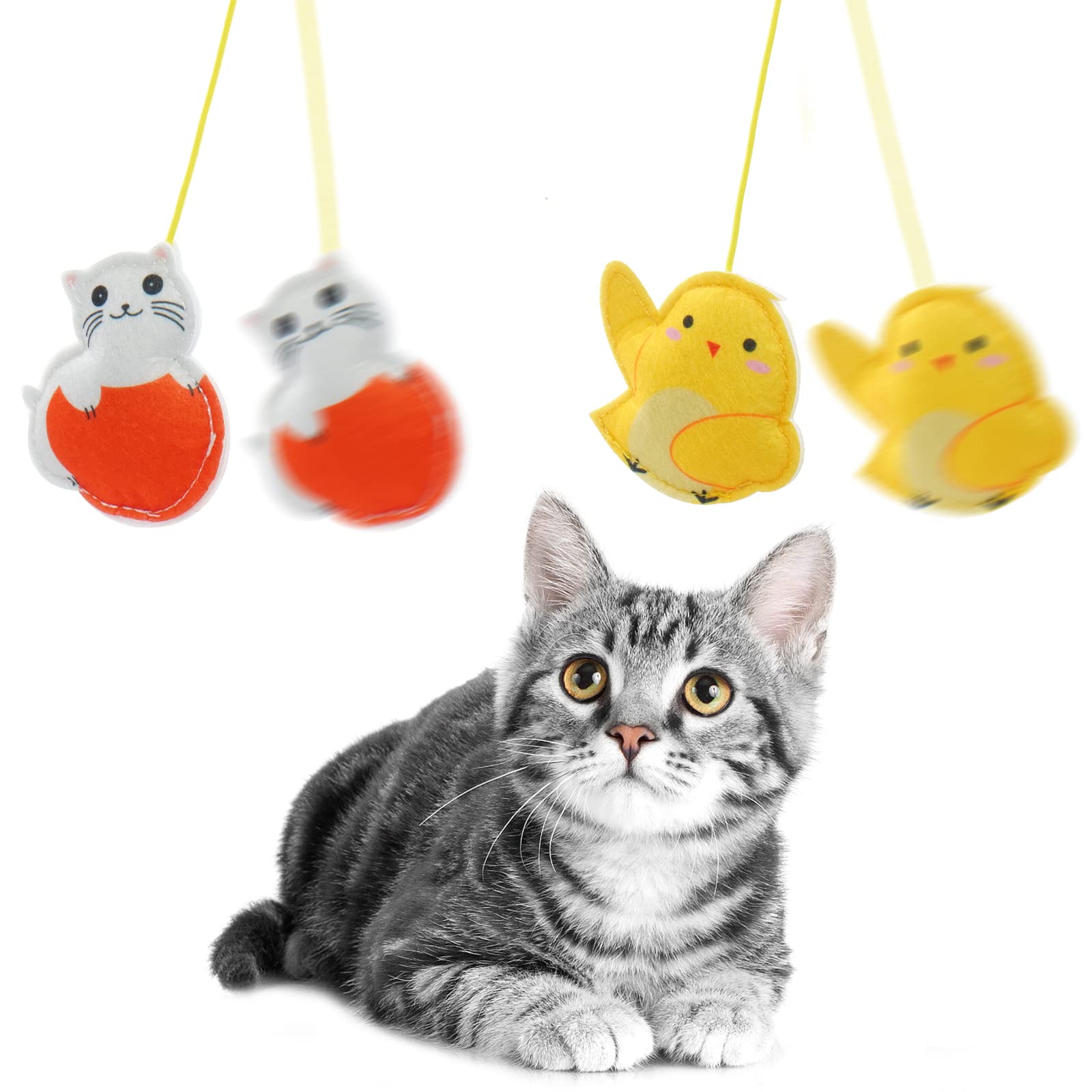 FUAMEY Interactive Cat Toys with Feather & Bell - 2Pcs Retractable Automatic Fishing Toy for Indoor Cats (Worm & Dragonfly Design) - Fun Exercise & Play for Kittens - Perfect for Door Hanging & Interactive Playtime