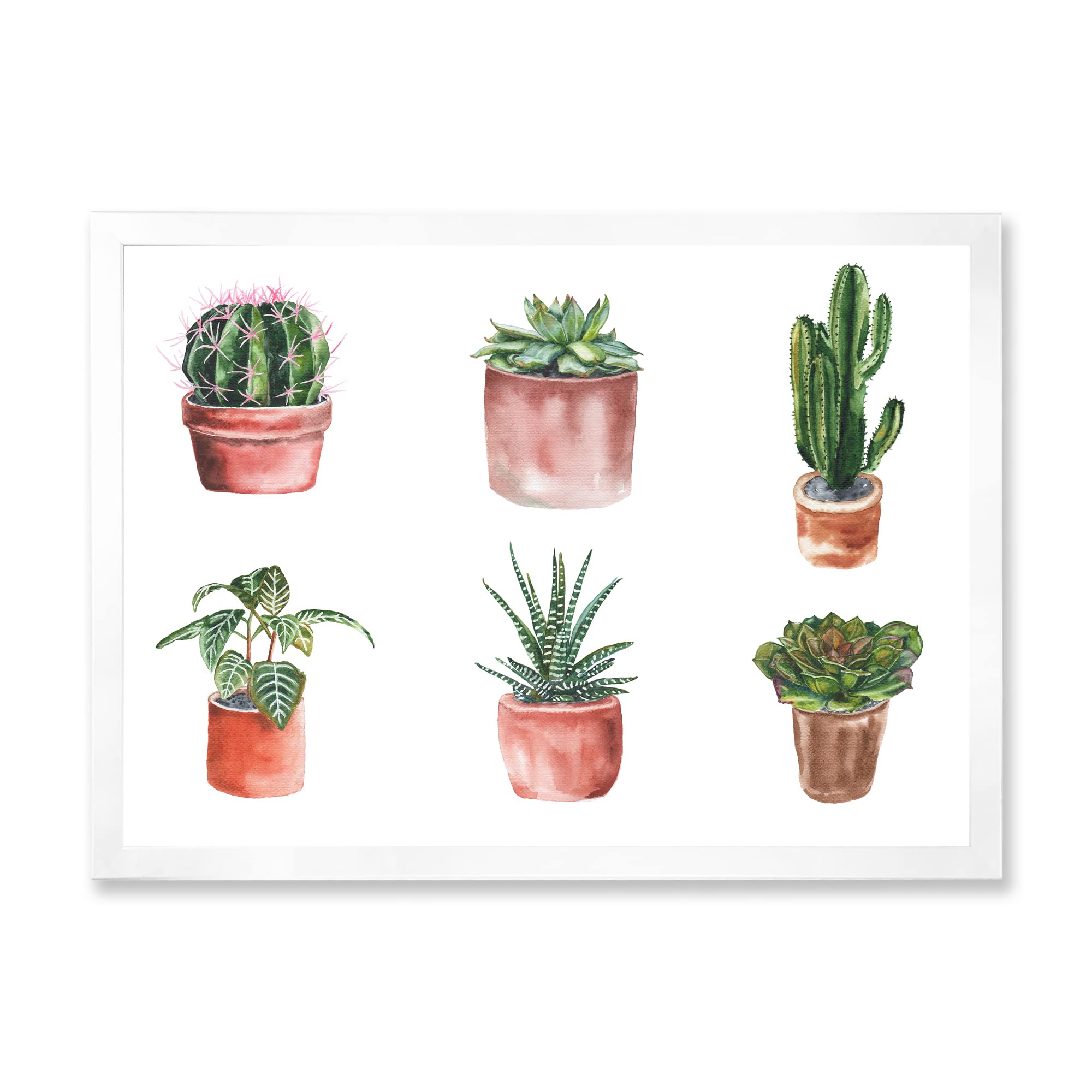 DesignQ Flowers In A Pot Cacti and Succulents Traditional Framed Wall Art - Home & Office Decor for Living Room, Bedroom, Kitchen