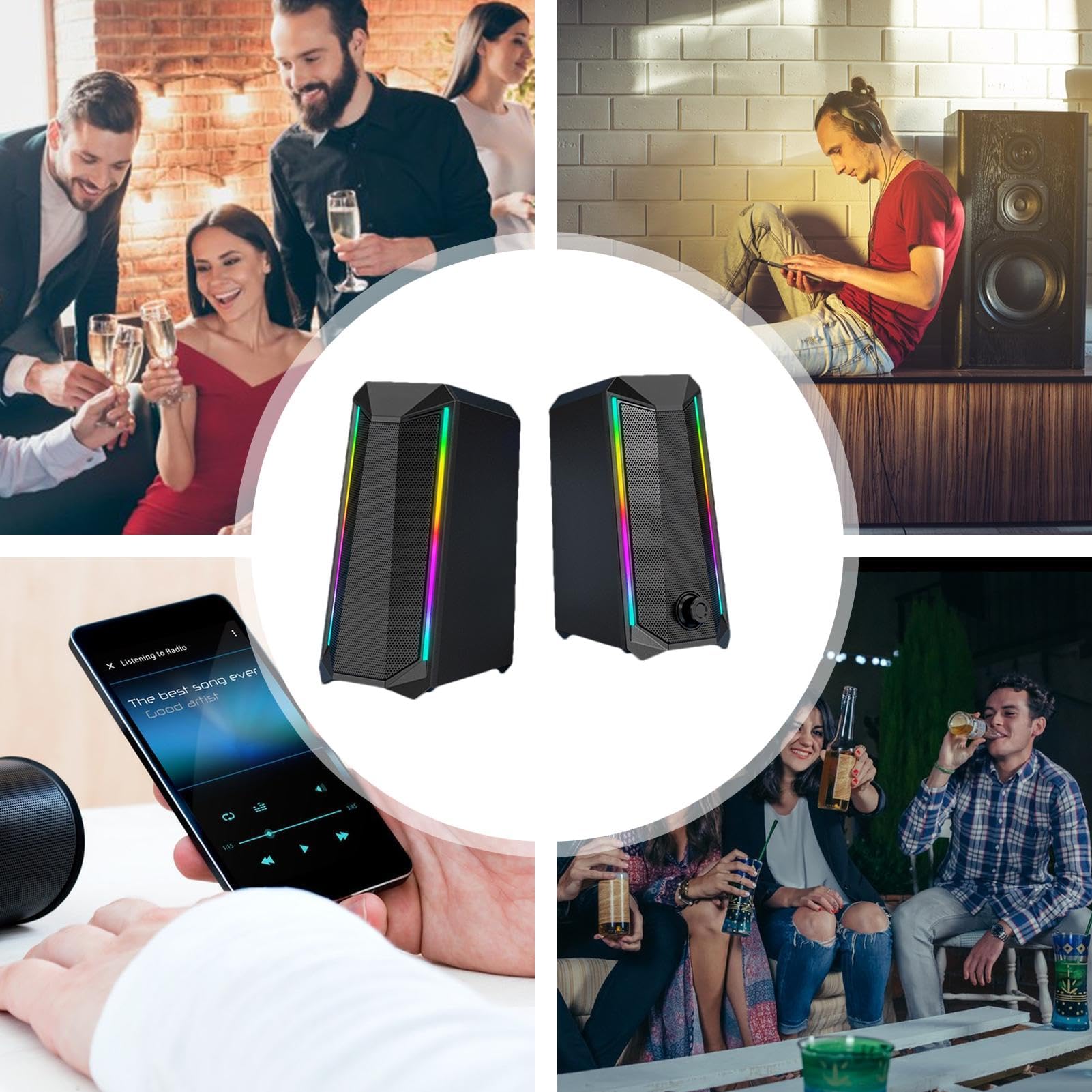 Streysisl RGB PC Speakers with Volume Control | Enhanced Sound for Gaming & Music, Adjustable Monitor Speakers for Desktop & Home Office Setup