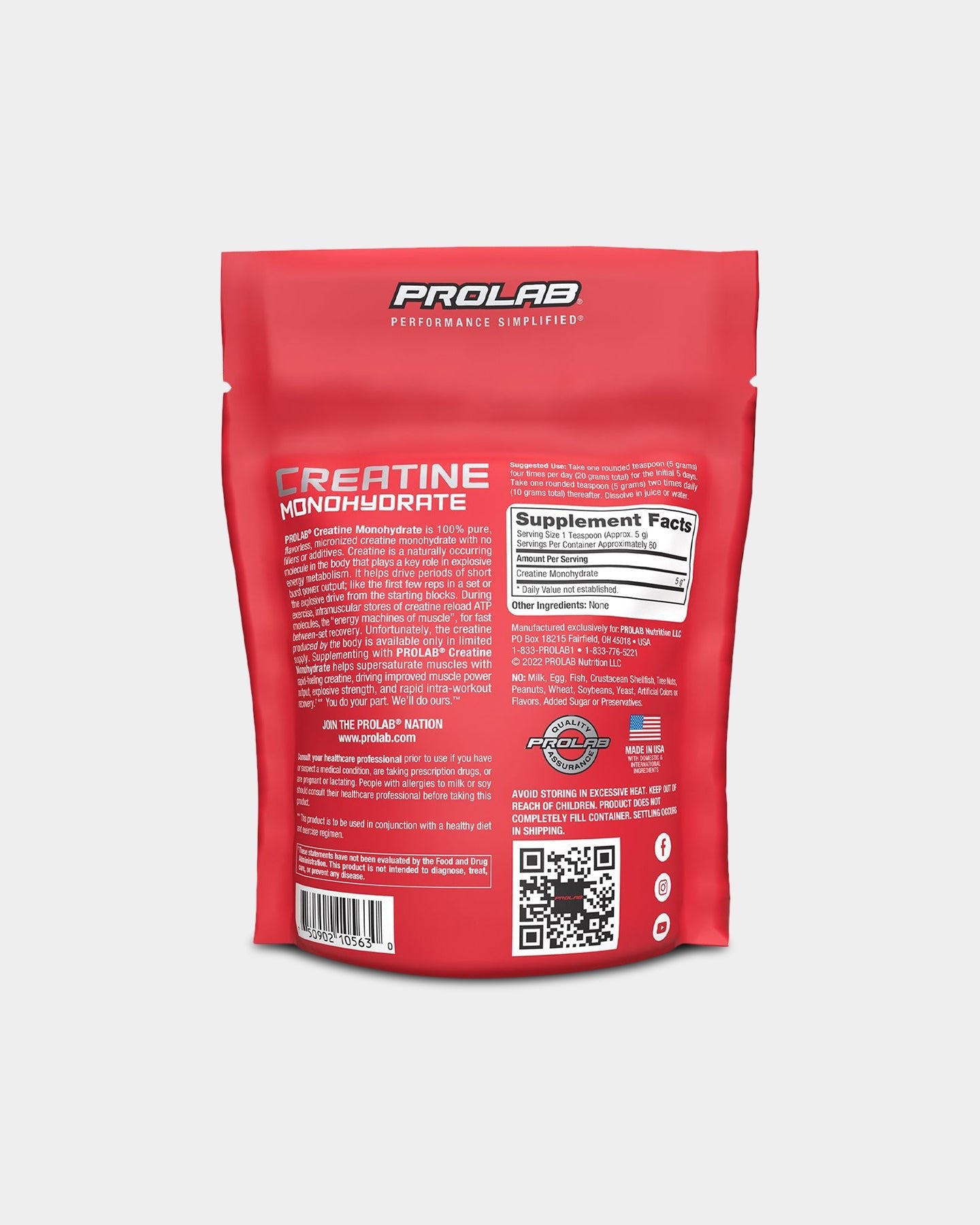 Prolab Nutrition Creatine Monohydrate Powder - Premium Muscle Building Supplement for Athletes & Bodybuilders - Supports Strength, Endurance & Recovery - Ideal for Pre/Post Workout & Fitness Training