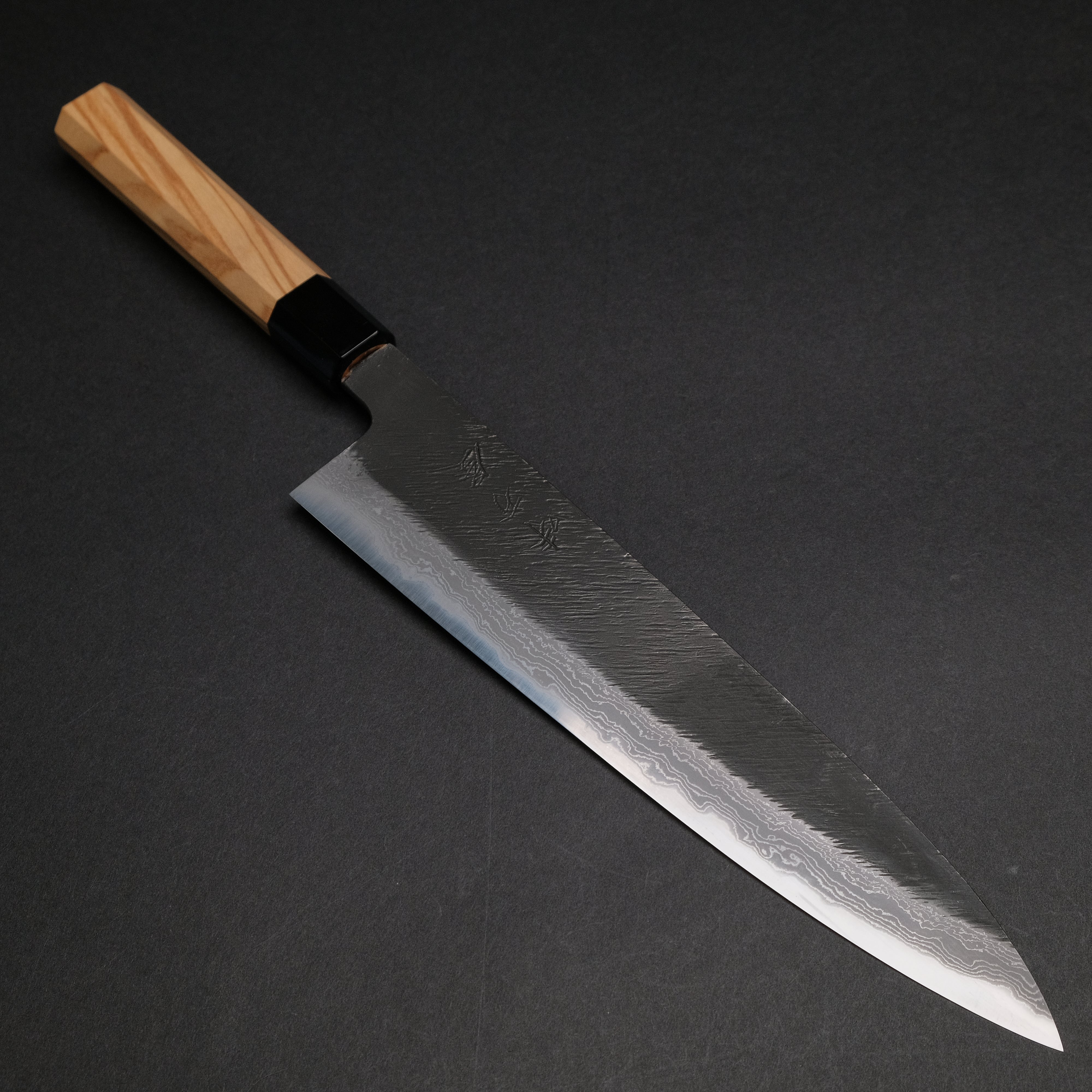 Premium Ajikataya White #2 Matsuba Damascus Gyuto 240mm Japanese Chef Knife - Olive Wood & Buffalo Horn Handle - Perfect for Sushi, Sashimi & Meat Cutting - Professional Kitchen Essential
