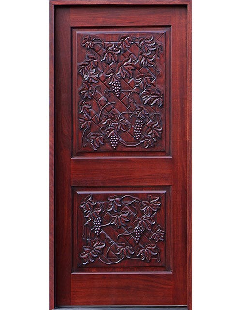 Handcrafted Solid Mahogany Wood Door - Elegant Carved Design for Home & Office Entrance (Indoor/Outdoor Use)