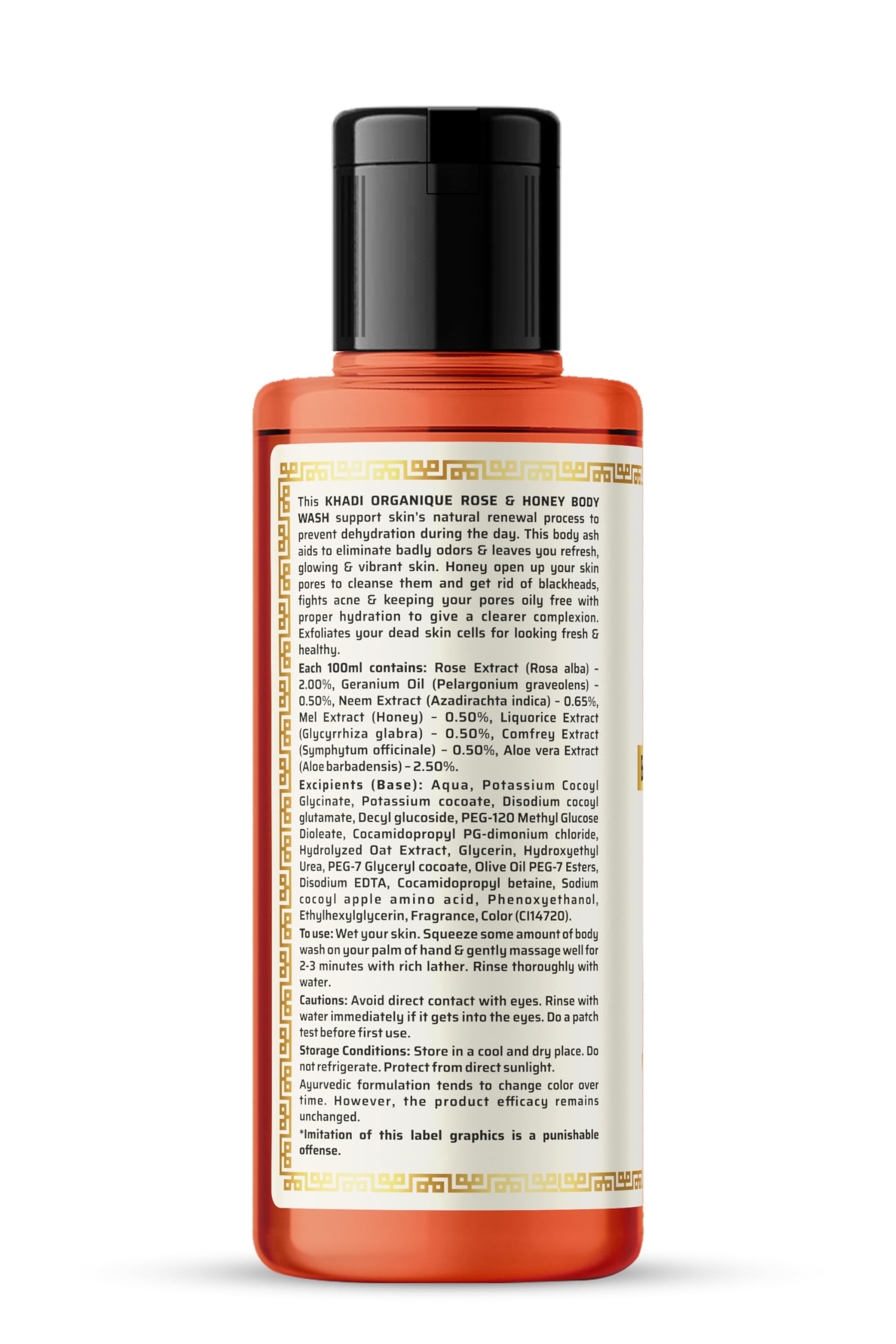 Khadi Organique Rose & Honey Body Wash - SLS & Paraben Free, 210ml - Hydrating & Nourishing for Dry Skin - Perfect for Daily Shower & Spa Relaxation
