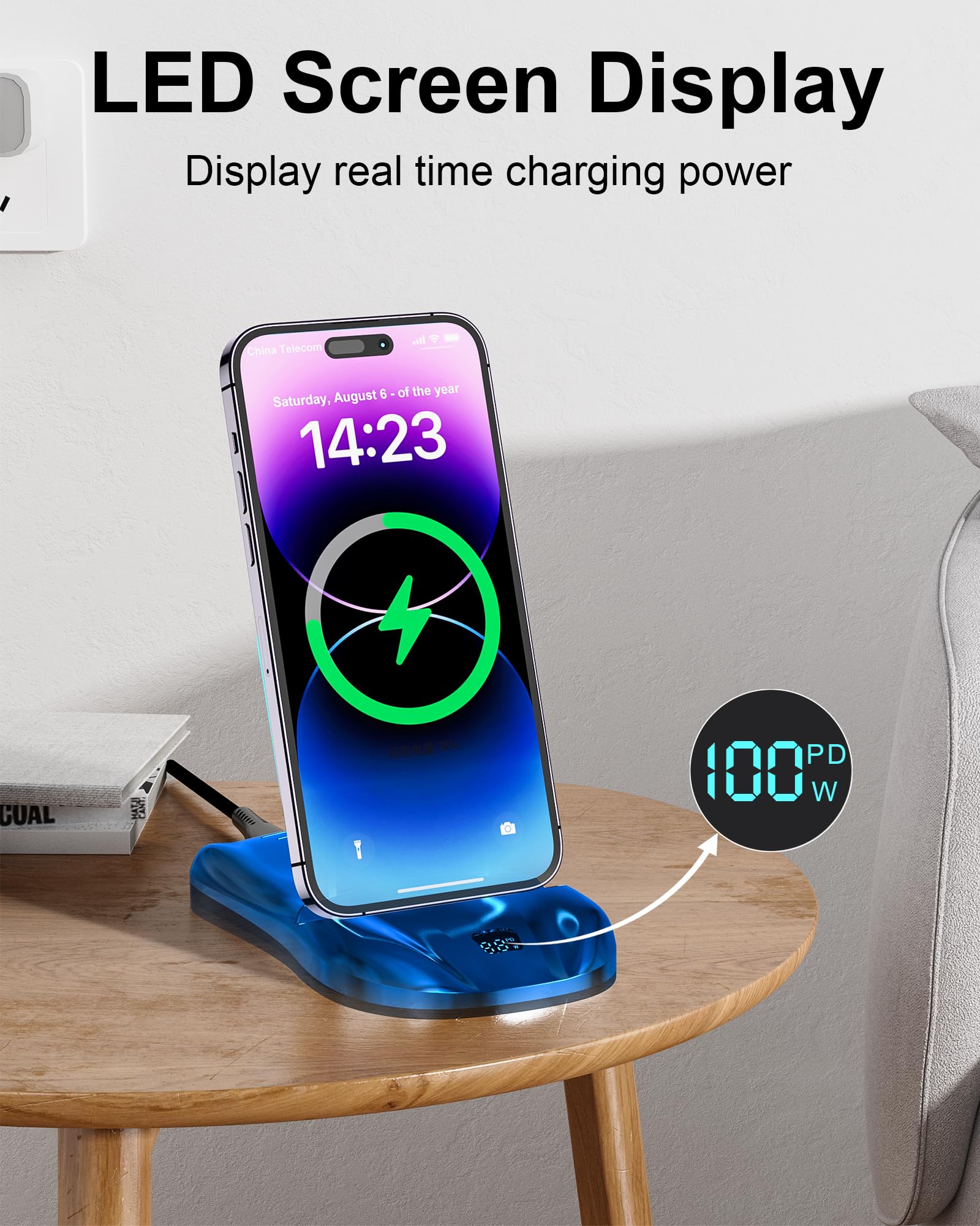100W Magnetic Charging Station for iPhone 15/14/13 Pro Max, Samsung, USB-C Devices & AirPods | Multi-Device Fast Charger Stand with Magnetic Cable (Adapter Not Included) - Blue | Perfect for Home, Office & Travel Charging