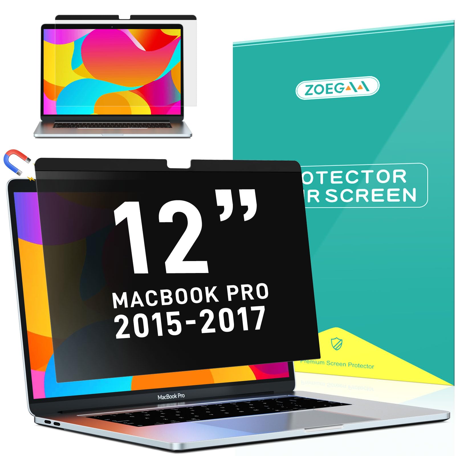 ZOEGAA Magnetic Privacy Screen for MacBook Pro 12 inch (Model A1534 2015-2017) - Anti-Glare Laptop Filter Protector | Perfect for Office, Coffee Shops & Public Spaces