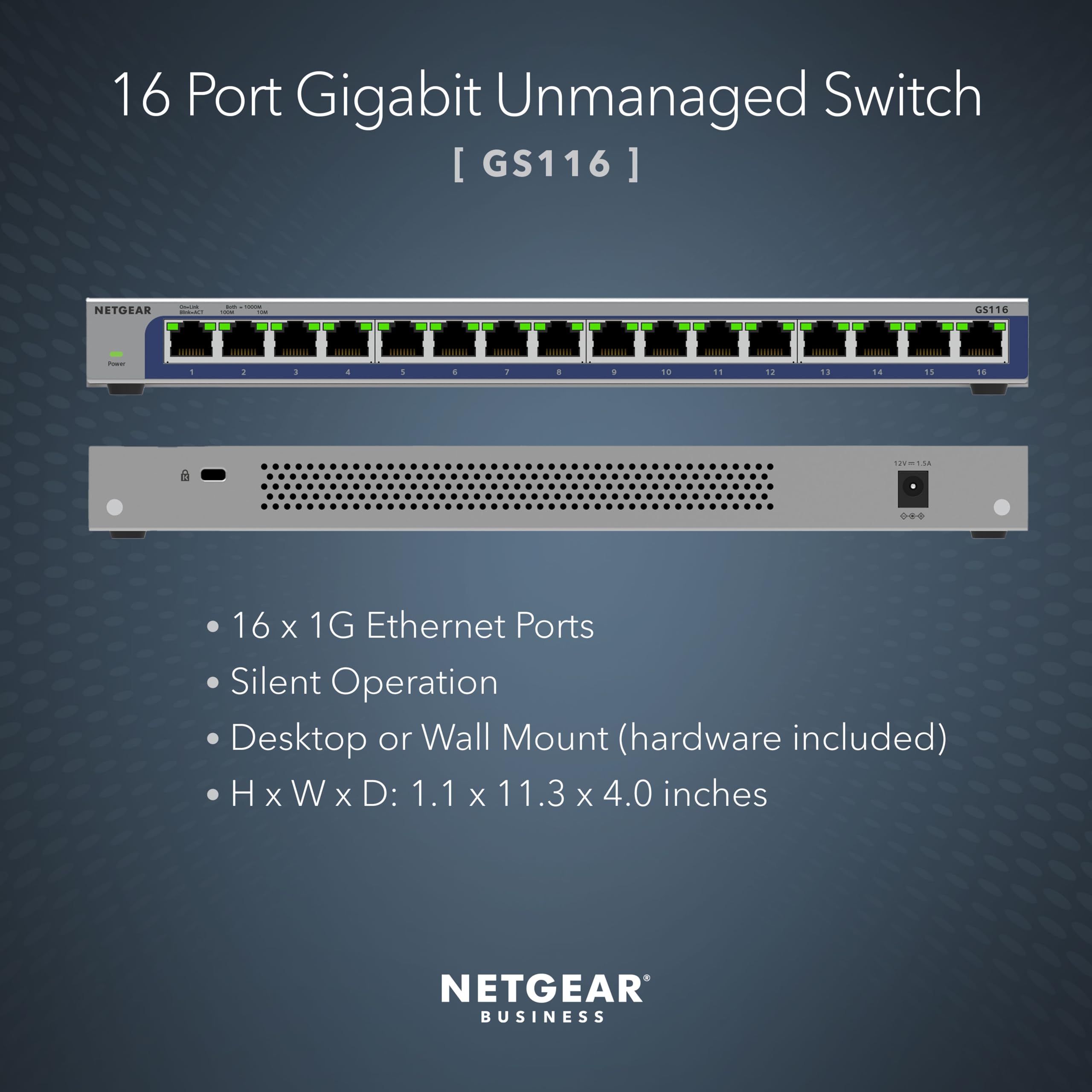 NETGEAR GS116UK 16-Port Gigabit Ethernet Switch | High-Speed Network Switch for Home & Office | Desktop Hub with ProSAFE Lifetime Protection | Ideal for Gaming, Streaming & Business Networks