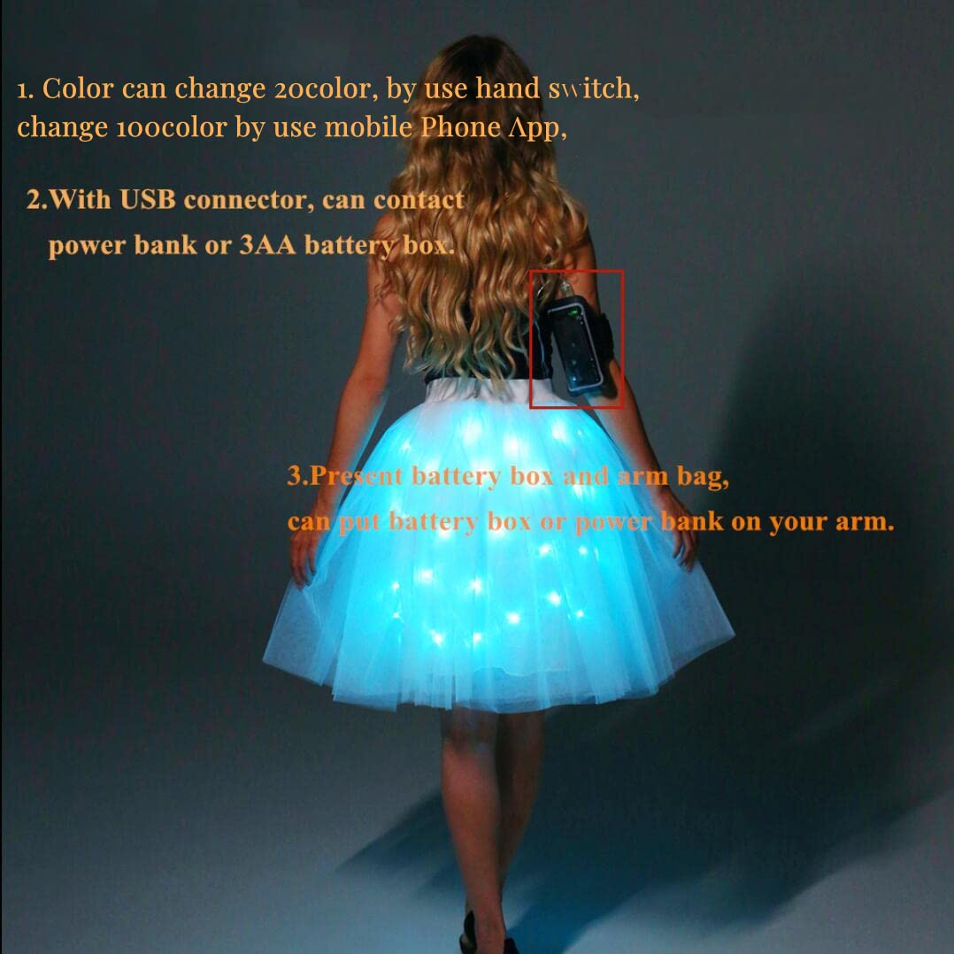 SHINYOU Women's LED Light Up Tutu Skirt - Glow in The Dark Party Dress for Halloween, Rave, Cosplay & Dance Performances