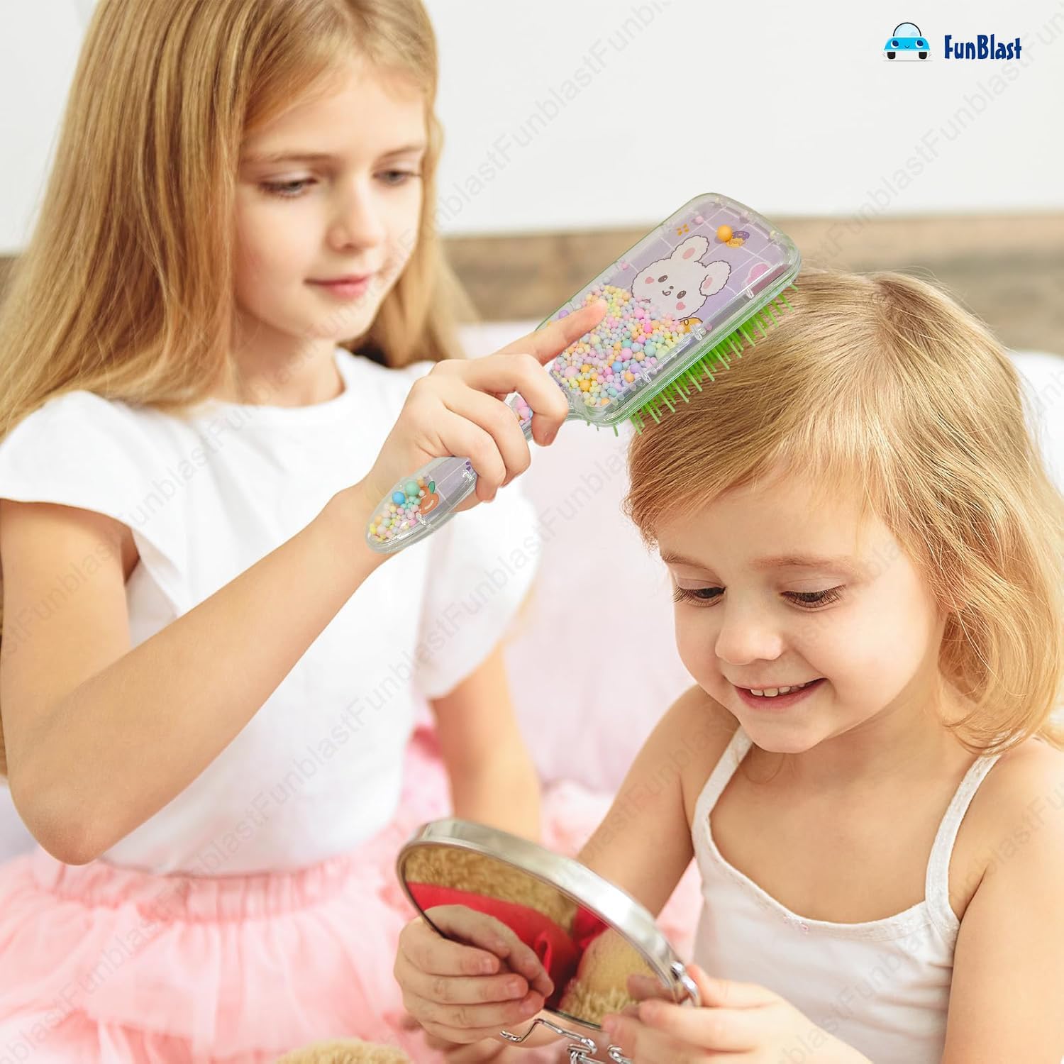 FunBlast Glitter Hair Brush Comb Set for Girls & Women - Triangular Hairbrush & Comb for Kids, Styling & Detangling - Random Color & Print - Perfect for Parties, School & Daily Hair Care