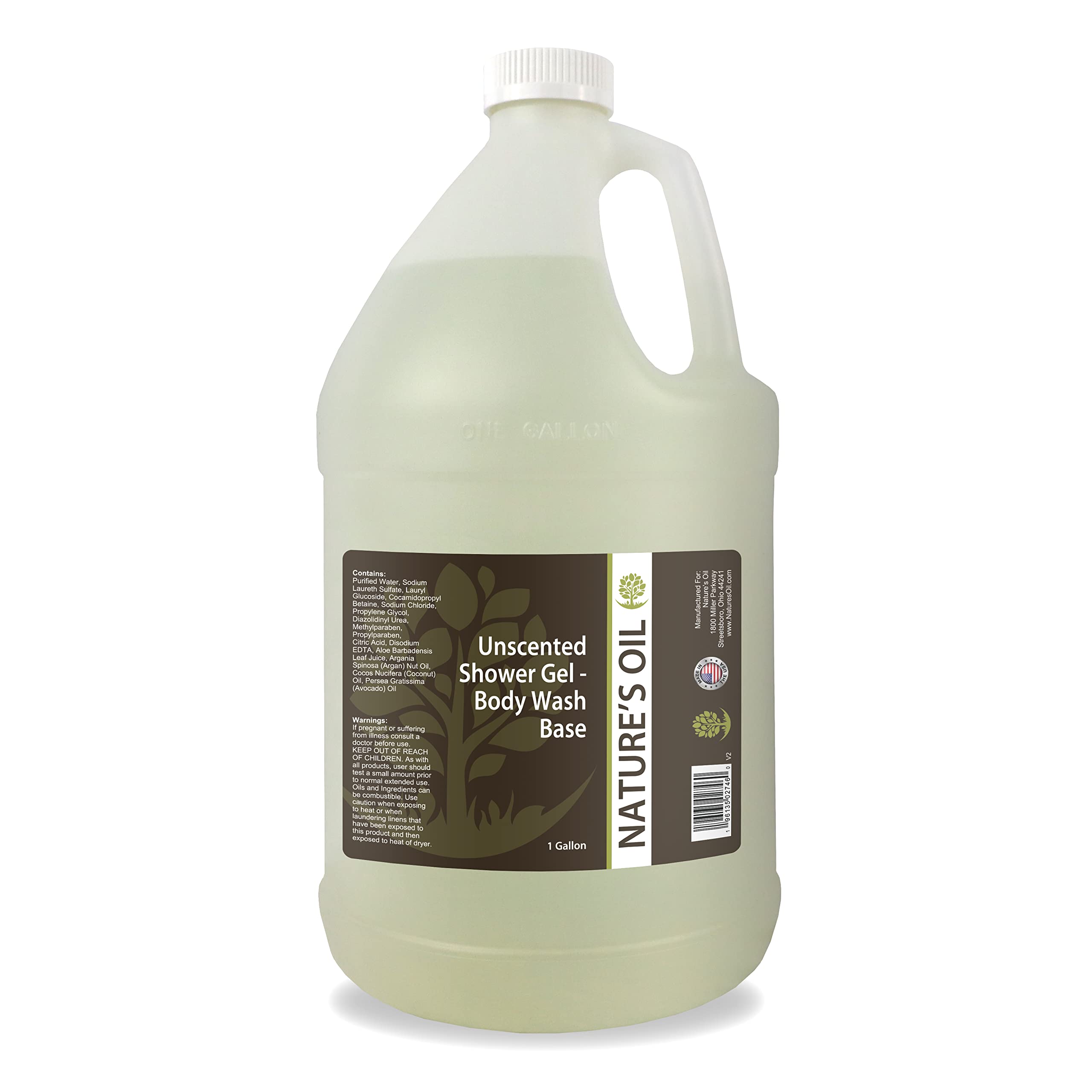 Nature's Oil Unscented Shower Gel & Body Wash Base - 1 Gallon | Gentle Cleansing for Sensitive Skin | Perfect for Spas, Salons & DIY Skincare
