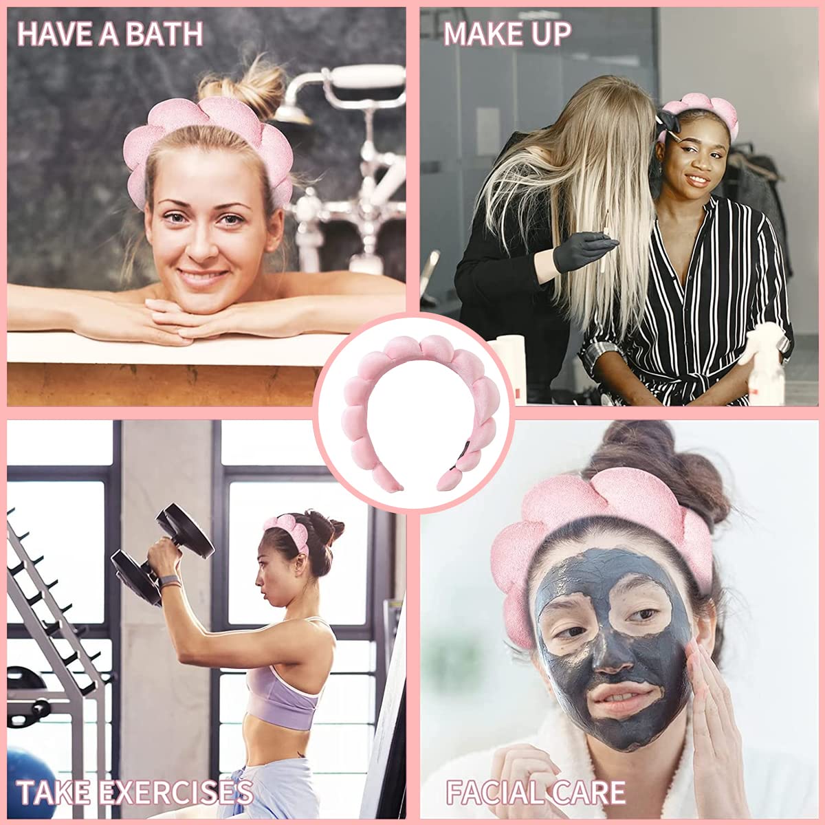 MAYCREATE® Soft Sponge Spa Headband for Women & Girls - Non-Slip Makeup Hairband for Washing Face, Shower, Skincare, Beauty Routine - Fashion Cloud Design (Pink) - Perfect for Facial Cleansing, Bathing & Relaxation