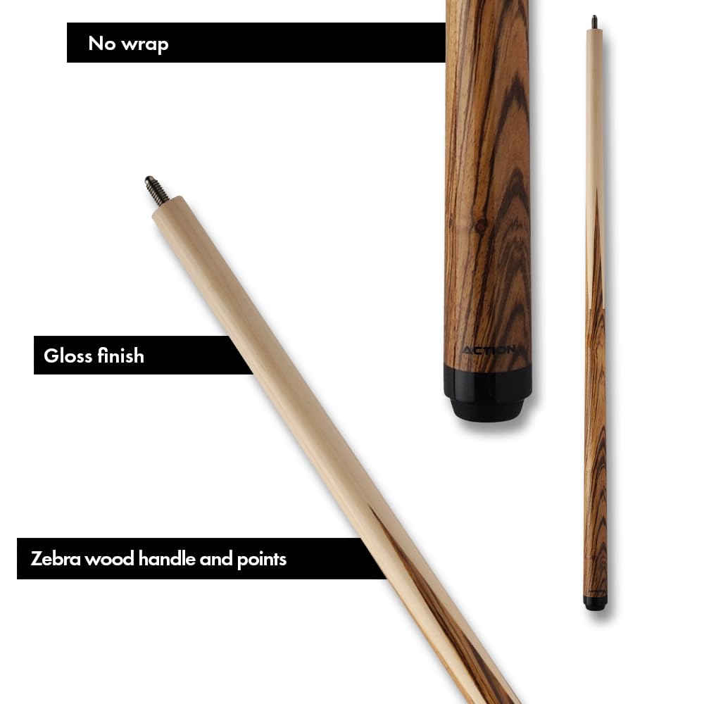 Action ACT39 20.0 Sneaky Pete Billiards Pool Cue Stick - Premium Zebrawood - 20oz - Perfect for Professional and Casual Play