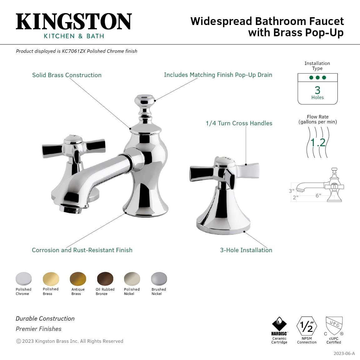 Kingston Brass KC7063ZX 8-Inch Widespread Bathroom Faucet in Antique Brass Finish - Perfect for Vintage or Farmhouse Style Bathrooms
