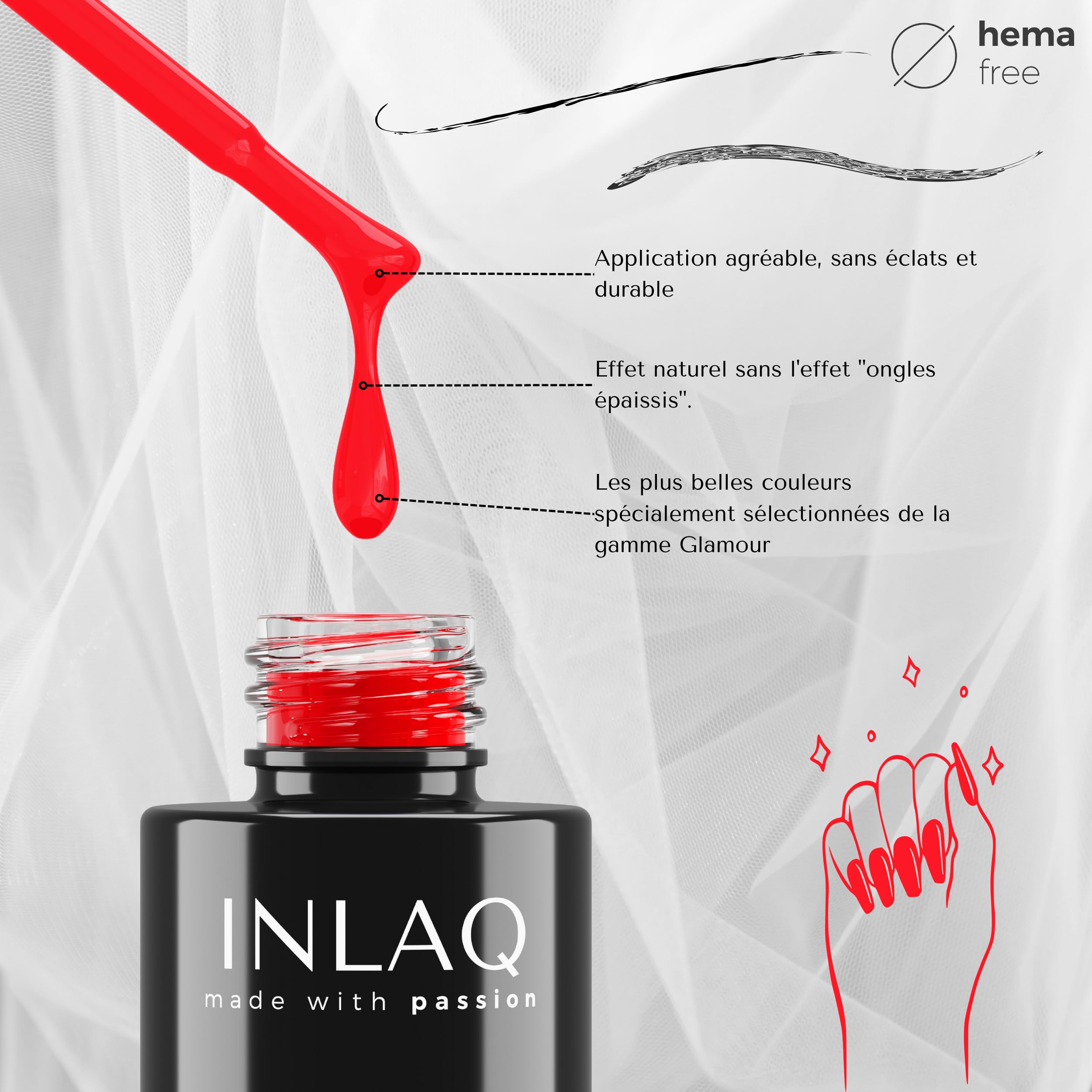 INLAQ® HEMA-Free Semi-Permanent Nail Polish | UV Gel Nail Color - Red Devil | Long-Lasting Salon-Quality Manicure for Parties, Weddings & Special Occasions