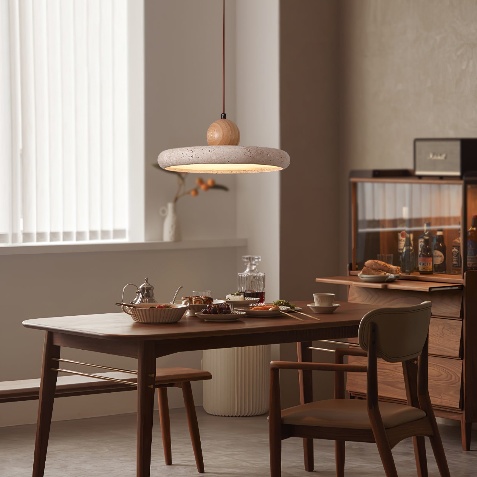 Lola Travertine Pendant Light - Modern Natural Stone Ceiling Fixture for Kitchen Island, Dining Room & Bedroom Lighting