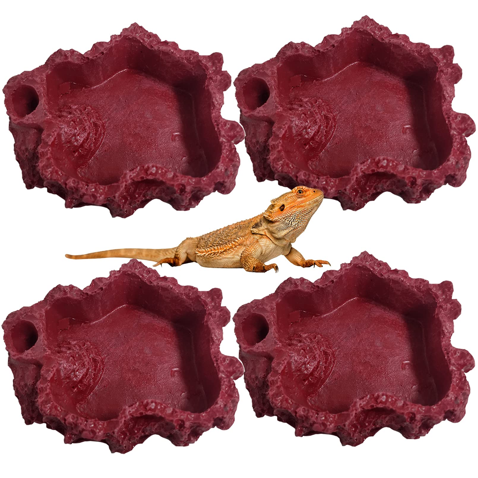 Hamiledyi 4 Pack Reptile Food and Water Dishes - Durable Resin Bearded Dragon Bowls, Leopard Gecko Feeding Dish for Tortoise, Snake, Hermit Crab, Chameleon & Frog - Perfect for Terrariums, Habitats & Reptile Enclosures