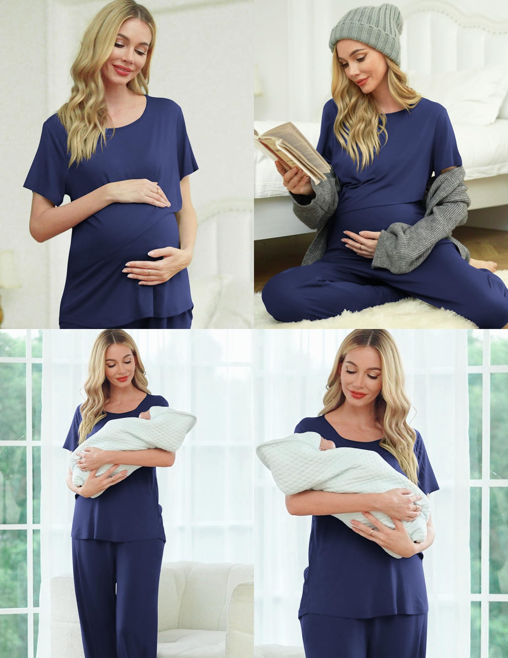 Ekouaer Nursing Pajamas Set - Maternity & Postpartum Sleepwear for Breastfeeding - Home & Hospital Use