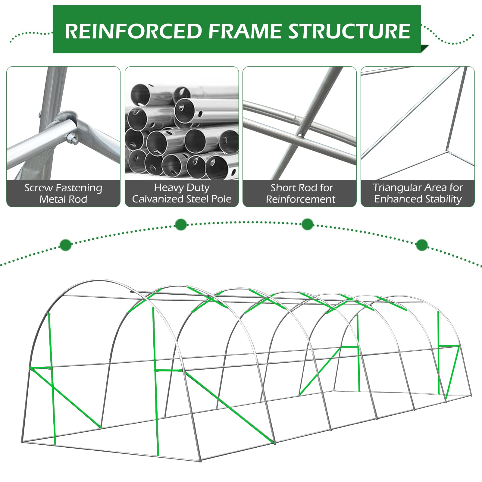 MELLCOM 26' x 10' x 6.6' Walk-in Greenhouse with Reinforced Metal Frame & 12 Ventilation Windows - Durable Outdoor Greenhouse for Gardening, Plant Growing & Backyard Use