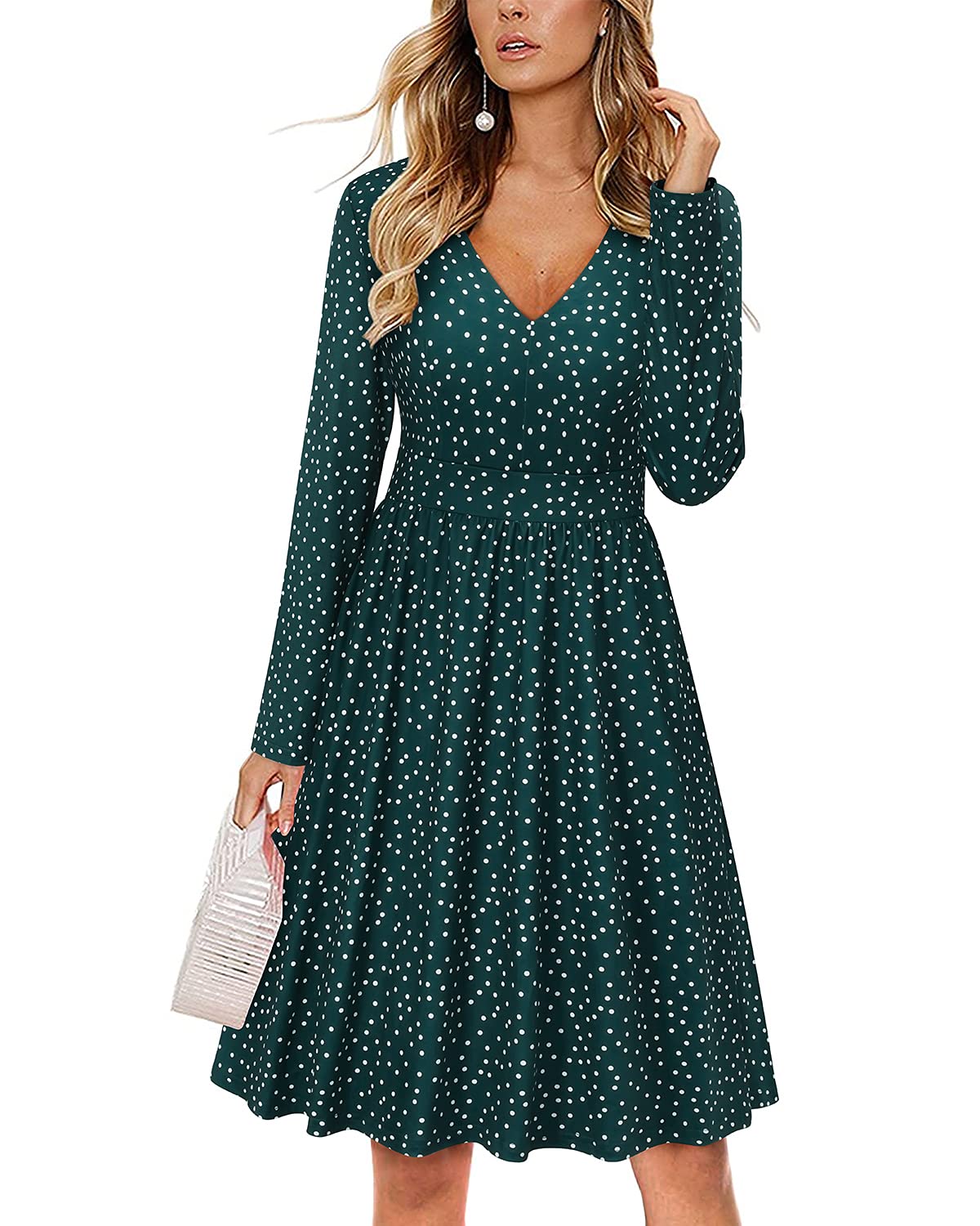 ULTRANICE Women's Casual V-Neck Swing Midi Dress with Pockets - Flowy Summer Dress for Brunch, Beach & Date Night
