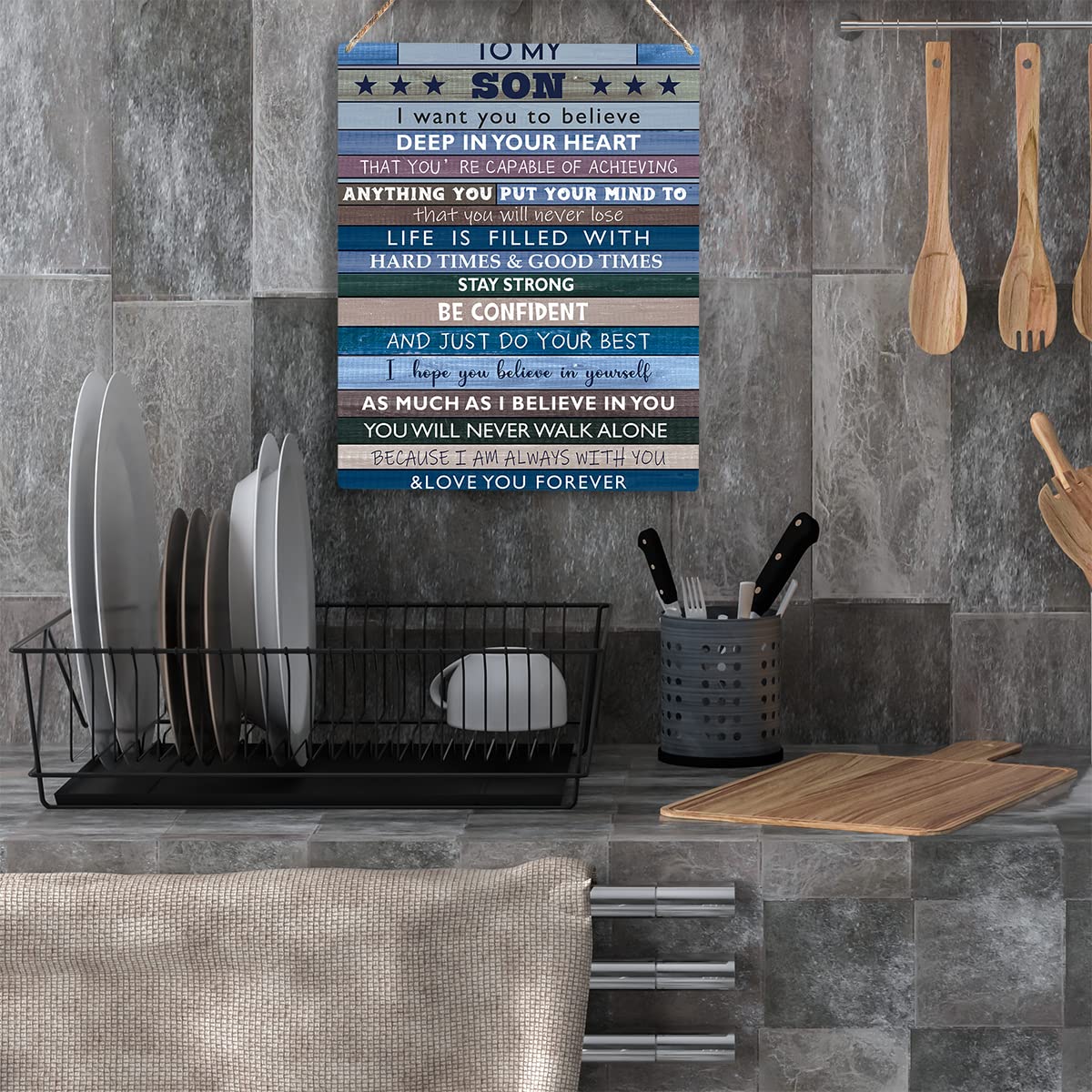 Inspirational Boys Room Decor Wall Art - 8x10 Inches Motivational Gifts for Teen Son from Mom & Dad - Perfect for Bedroom, Birthday, Christmas & Thanksgiving - Family Wall Decor for Boys