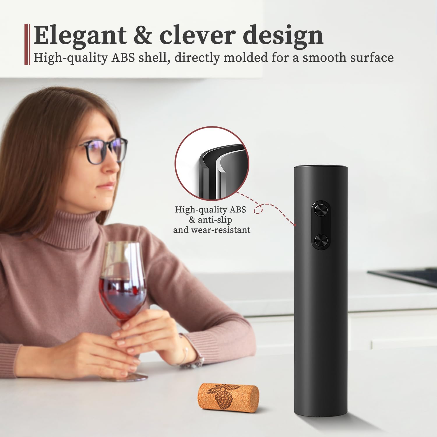 Electric Wine Opener - Automatic Cordless Wine Bottle Opener with Foil Cutter, Battery Operated Corkscrew Remover for Home Bars, Parties & Gifts (Black, 4 AA Batteries Not Included) - Perfect for Wine Lovers, Dinner Parties & Hosting