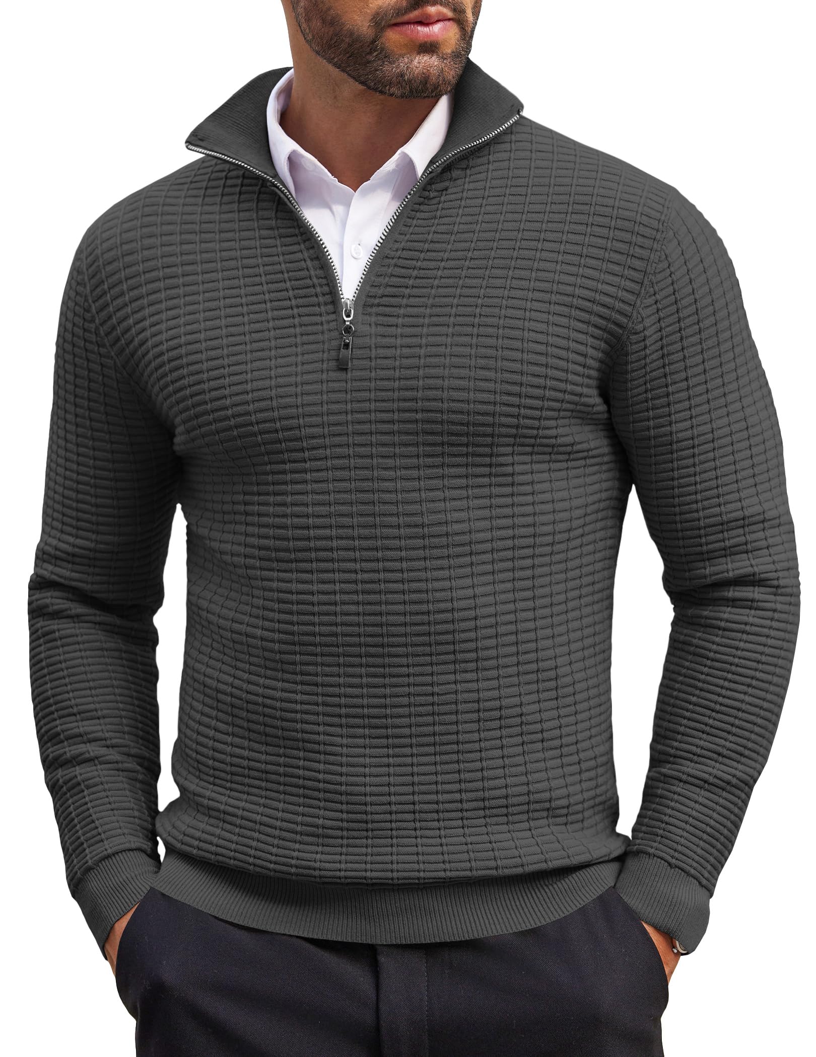 COOFANDY Men's Slim Fit Lightweight Cotton Quarter Zip Pullover Sweater - Mock Neck Casual Knit Top for Fall & Winter Layering