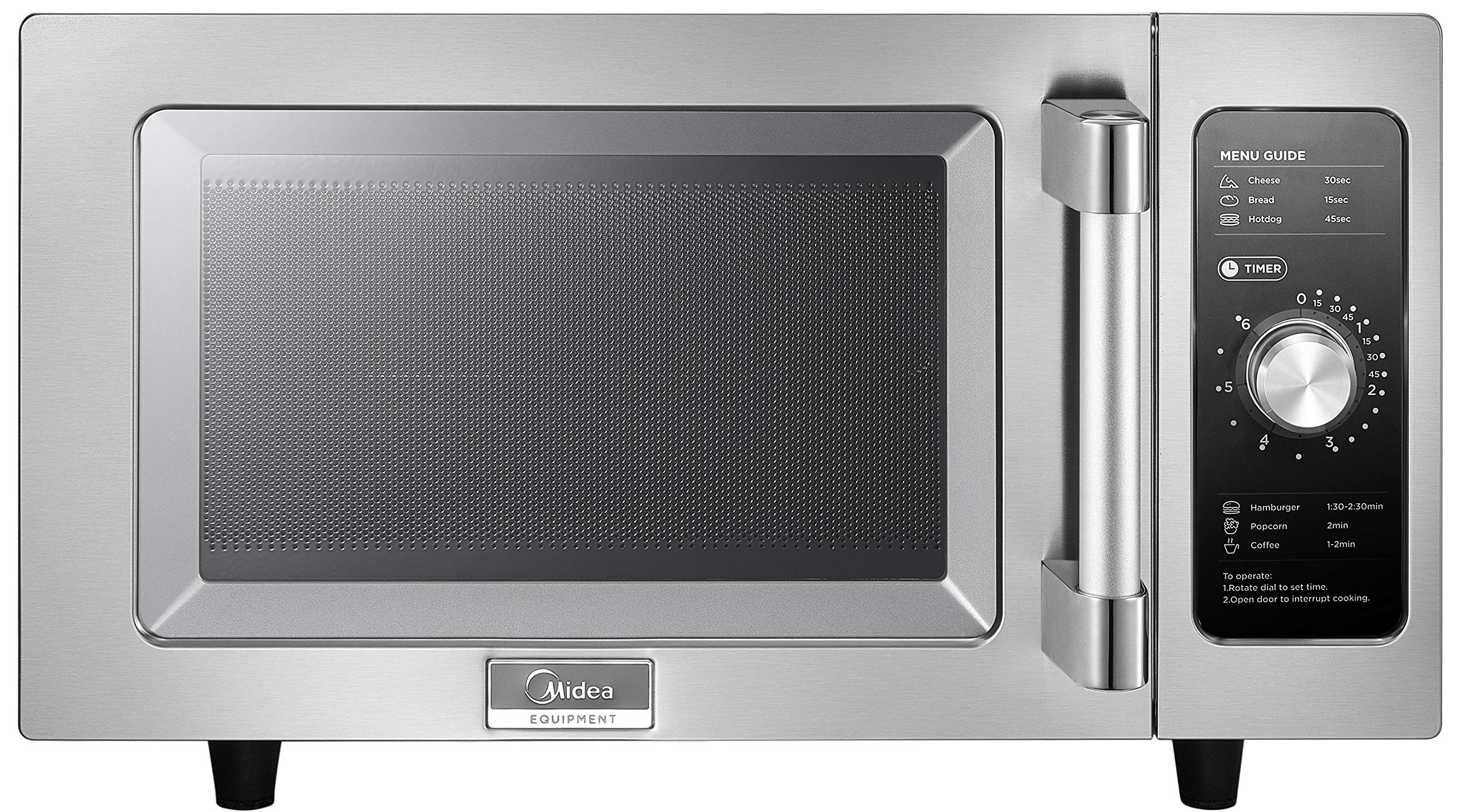 Midea 1025F0A 1000W Commercial Countertop Microwave Oven with Dial Control, 0.9 CuFt Stainless Steel - Perfect for Restaurants, Cafes, and Office Kitchens