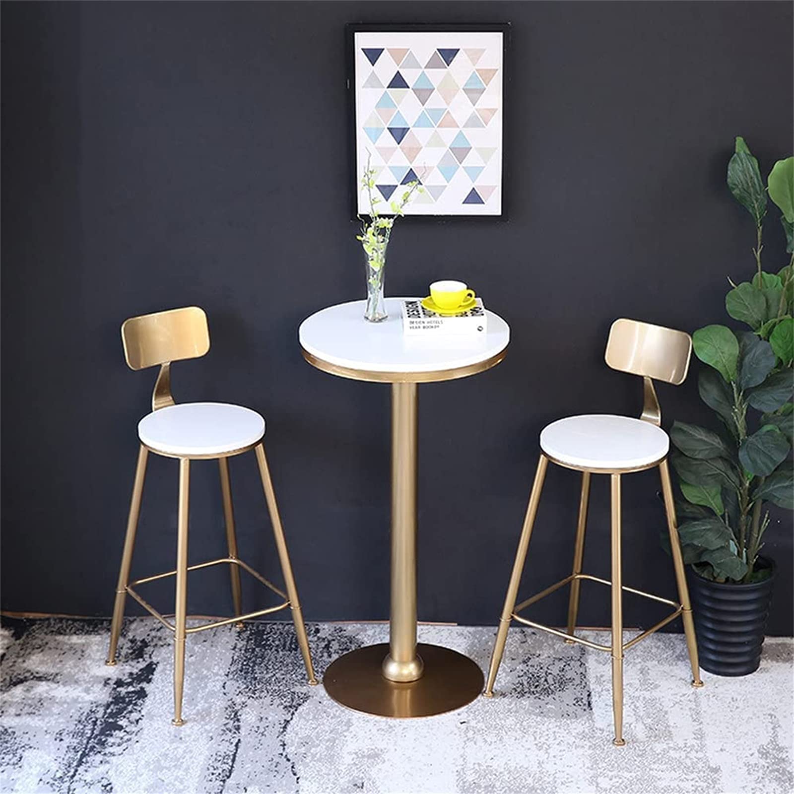 Golden Marble Top Bar Table - Modern Round Cocktail Table with Sturdy Metal Base, Easy Assembly High Bar Counter for Living Room, Kitchen Island or Home Bar Decor