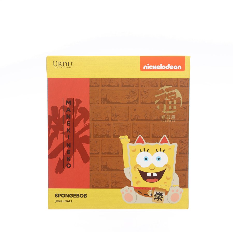 SpongeBob SquarePants Maneki Neko Lucky Cat Figurine - Japanese Beckoning Cat Statue for Home Decor, Office Desk, and Gift Giving