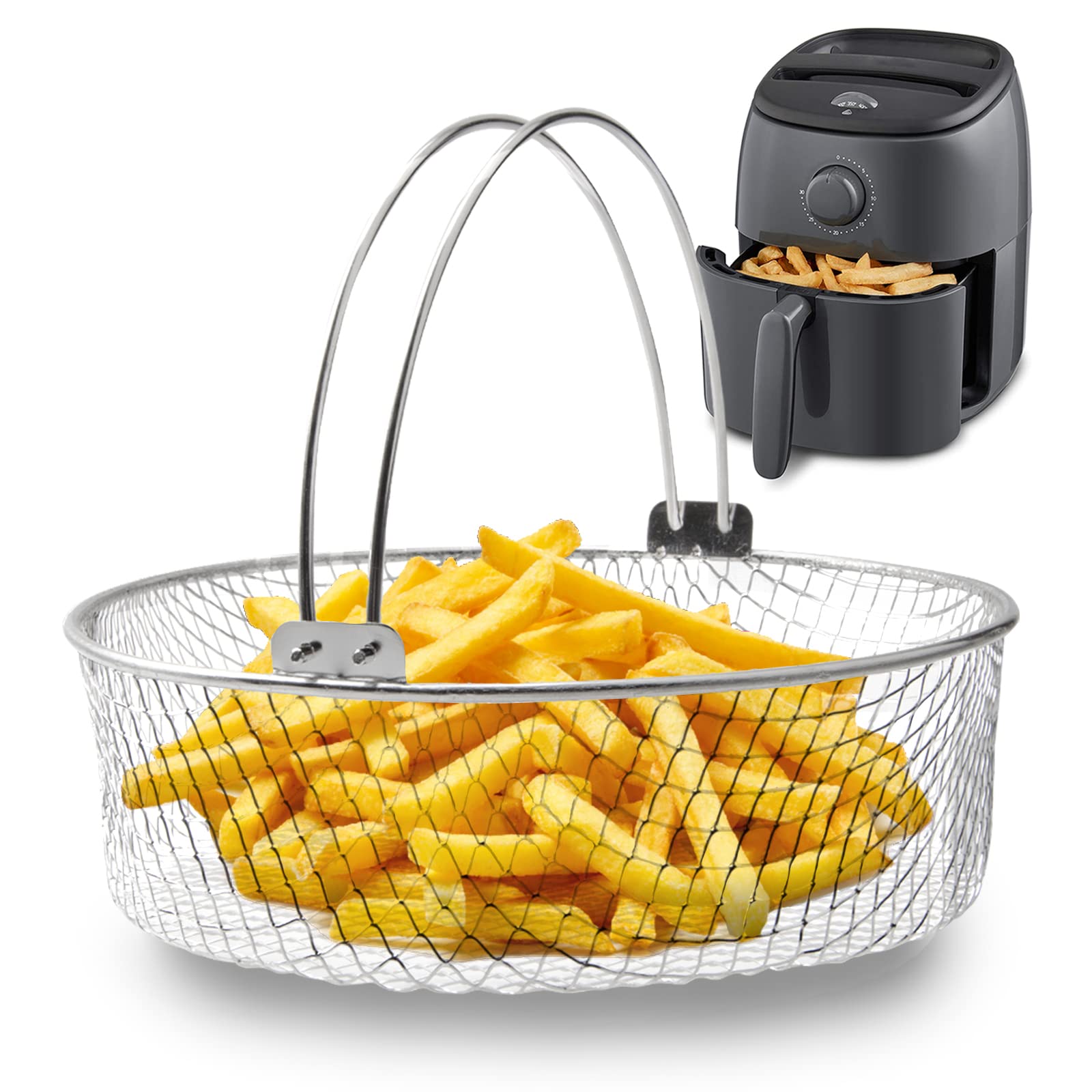 Stainless Steel Air Fryer Basket & Steamer Basket for Instant Pot 6Qt 8Qt - 8 Inch 304 Stainless Steel Mesh Basket with Handle - Perfect for Frying, Steaming, Roasting & Healthy Cooking Accessories