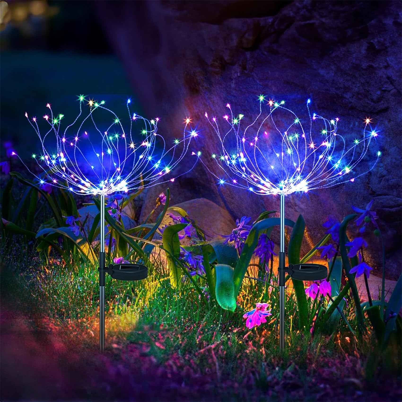 Solar Fireworks Garden Lights Outdoor Decor - Waterproof LED Fairy Starburst Sparklers for Yard, Patio, Pathway & Lawn Decoration | Twinkle Lighting for Flowerbeds, Parties & Landscape Design