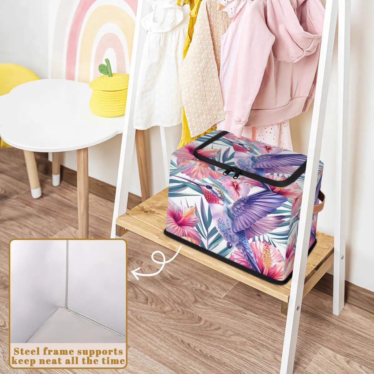 Waterproof Hummingbird Storage Boxes with Sturdy Handles - 2 Pack Zippered Storage Bins for Clothes, Toys & Home Organization | Perfect for Bedroom, Nursery & Closet Storage