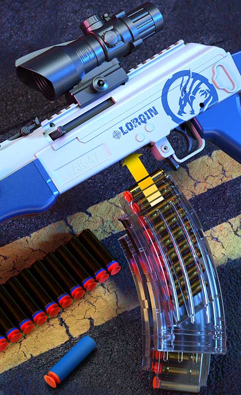 LC AKM Manual Magazine Fed Shell Ejecting Dart Blaster Toy - Realistic Foam Dart Shooting Game for Outdoor Battles & Nerf War Fun