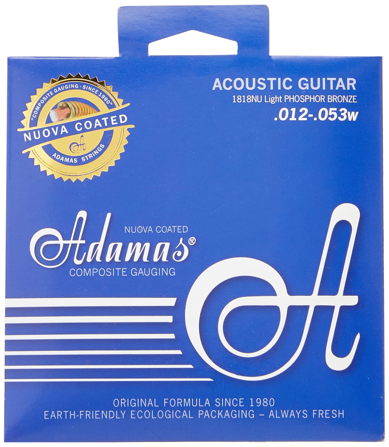 Adamas 1818NU Phosphor Bronze Coated Acoustic Guitar Strings - Light Gauge .012-.053 for Warm Tone & Longevity | Perfect for Folk, Country & Fingerstyle Playing