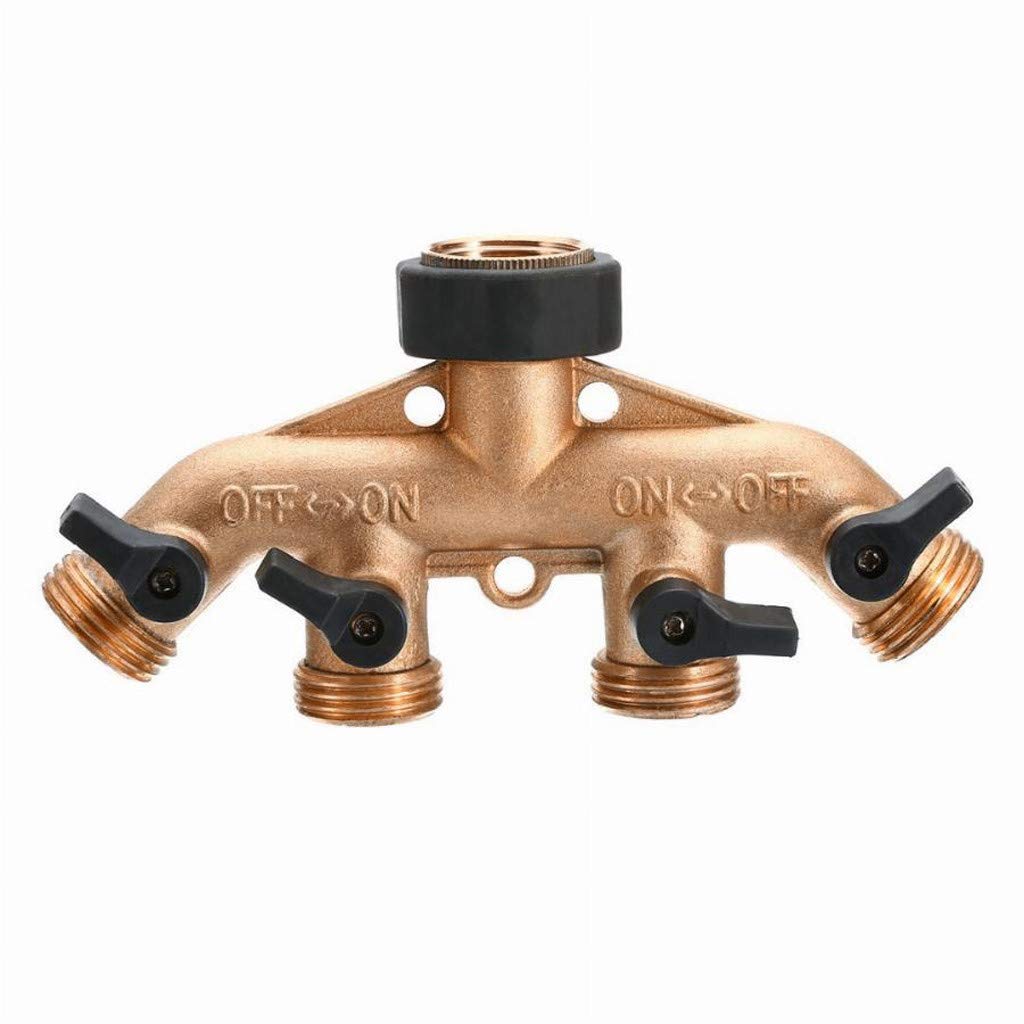 4-Way Garden Hose Splitter - Heavy Duty Brass Water Distributor with 6ft Lead Hose for Lawn, Garden & Outdoor Use (Gold)
