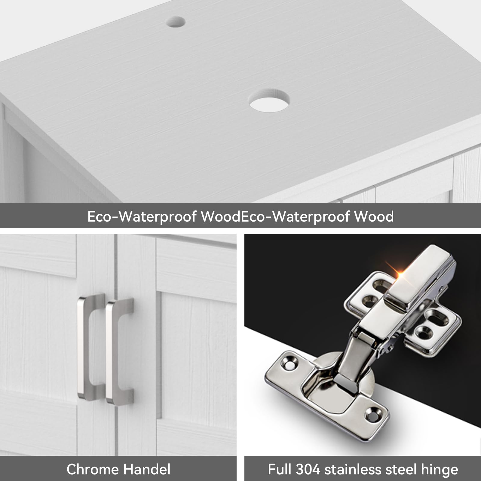 YOURLITE 24 Inch White Traditional Bathroom Vanity Set with Tempered Glass Sink Top & 2-Door Cabinet - Single Faucet Hole - Perfect for Small Bathrooms, Powder Rooms & Guest Baths